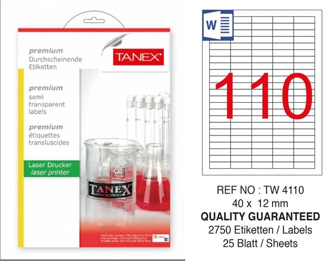 TW-4110 40x12 mm YARI SAYDAM LASER ETİKET 