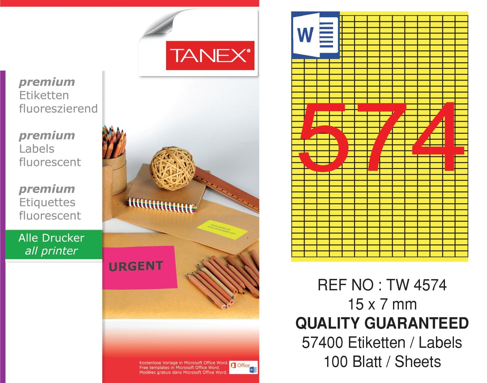 TW-4574 15x7 mm FLO SARI LASER ETİKET 