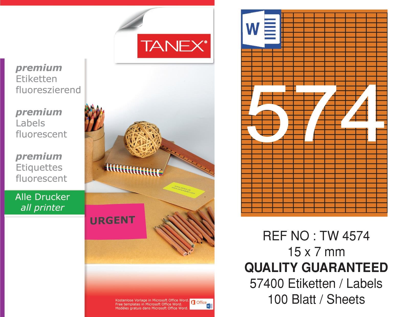TW-4574 15x7 mm FLO TURUNCU LASER ETİKET 