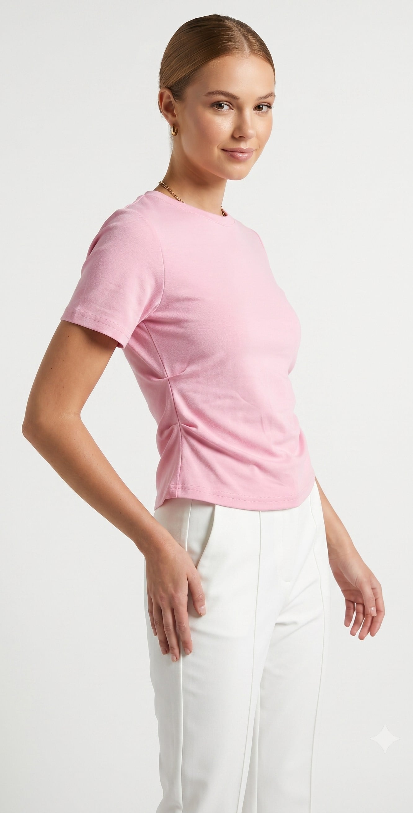 ML-1584 BÜZGÜ KISA KOL TSHIRT PEMBE
