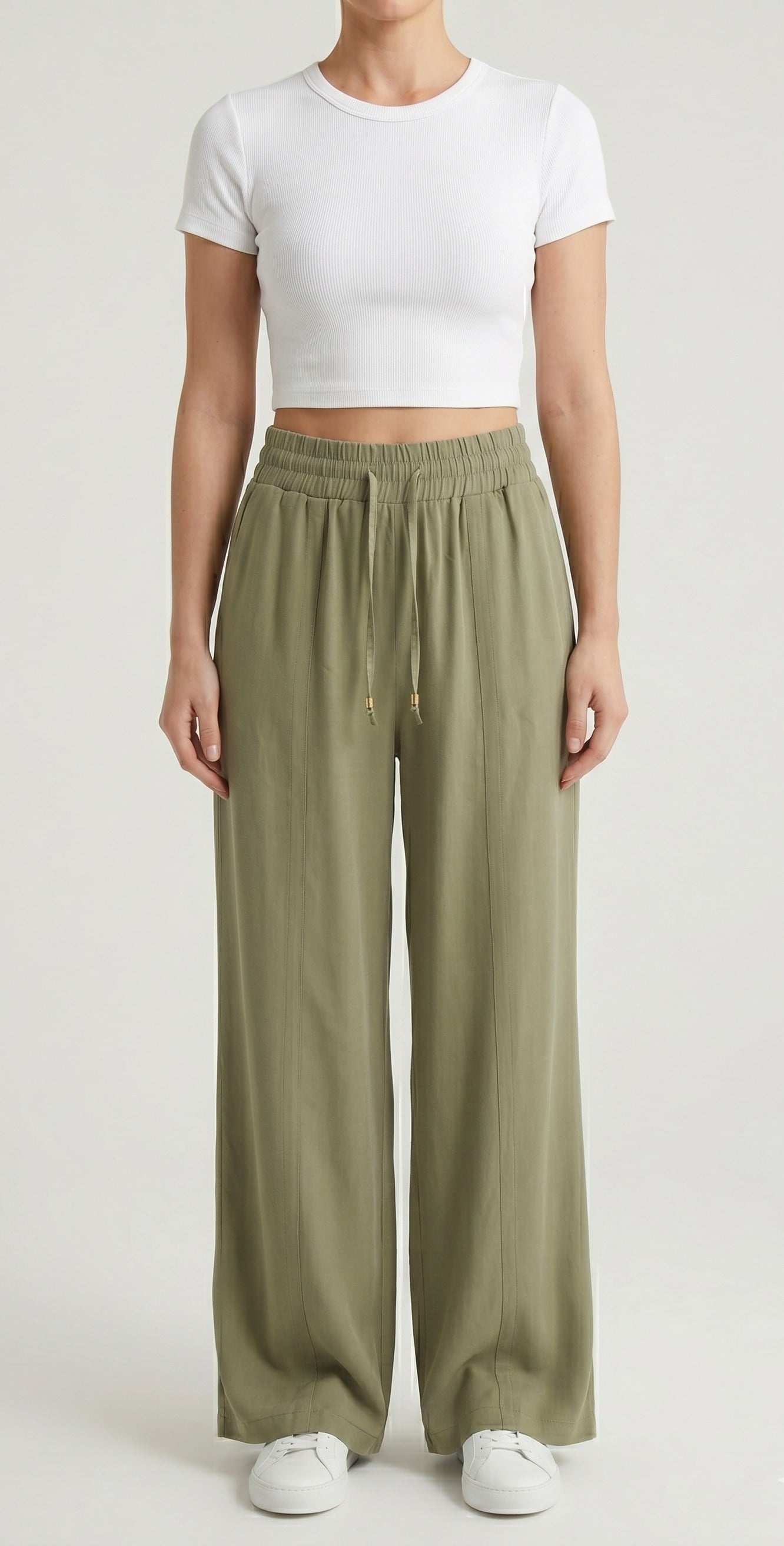 OLIVE-0893 DİKİŞLİ TENSEL PANTOLON HAKİ