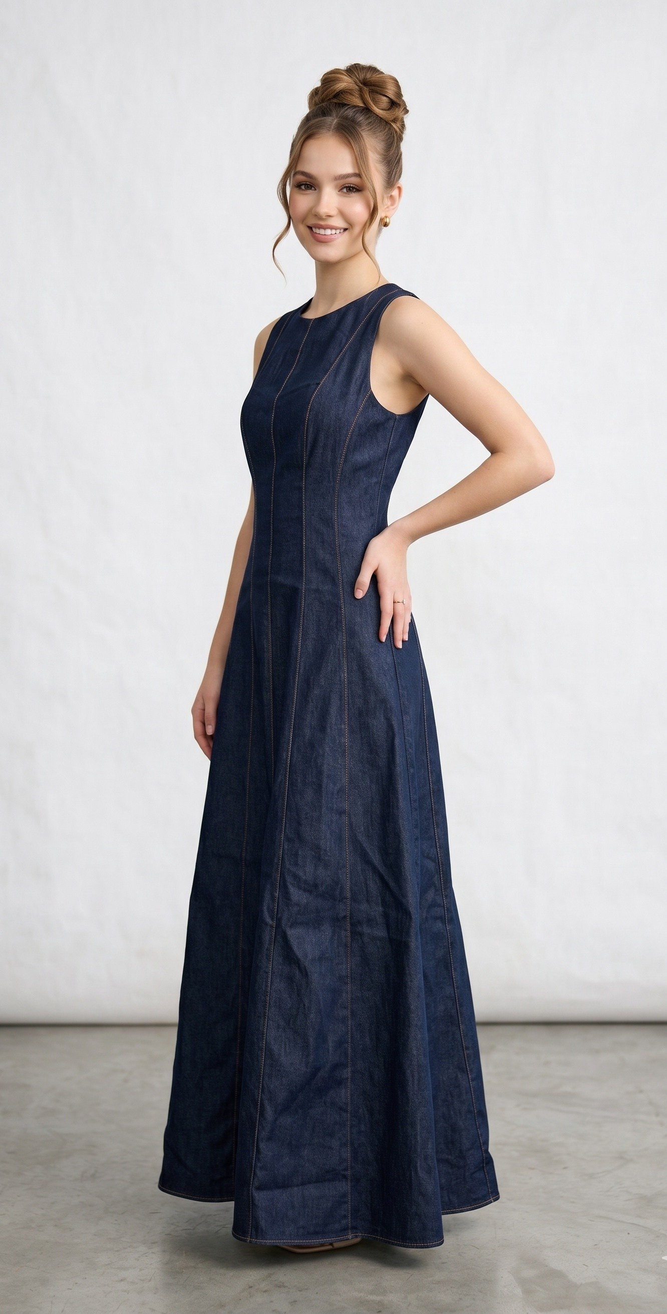 OLIVE-0946 KOT ELBİSE LACİVERT