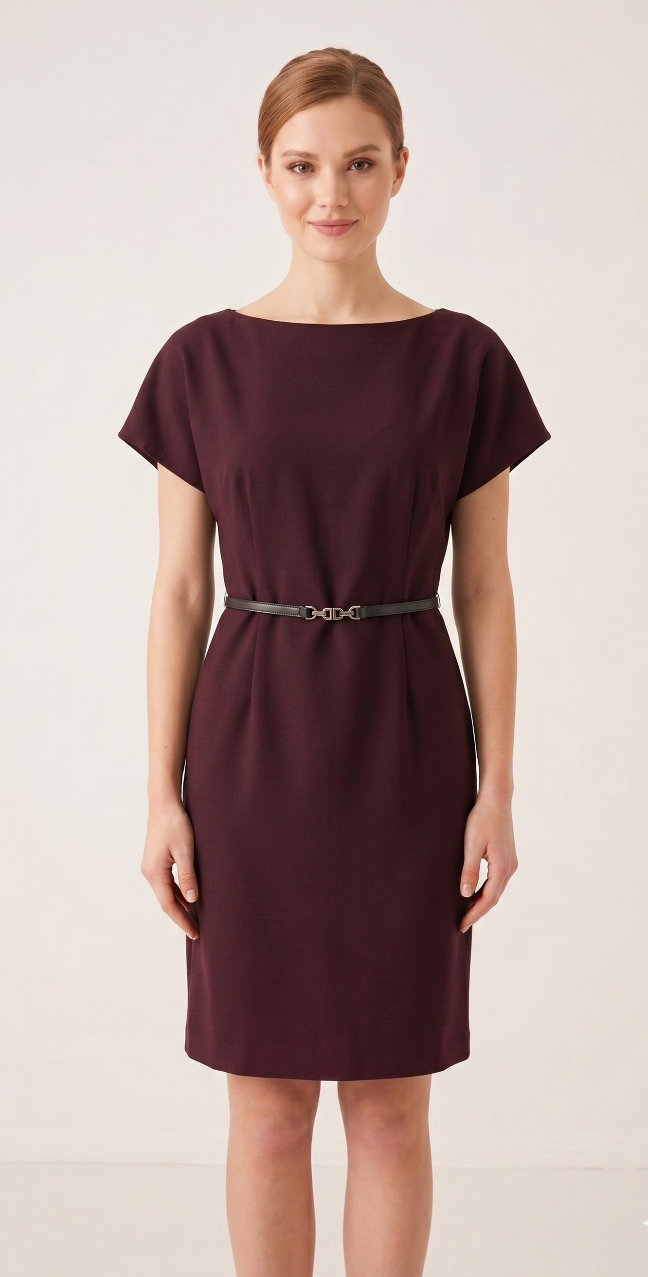 OLIVE-1046 DÜŞÜK OMUZ ELBİSE MÜRDÜM
