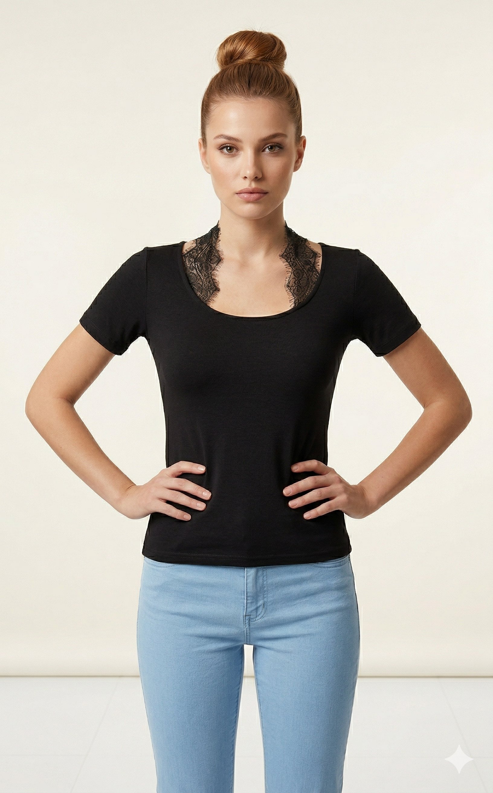 OLIVE-1560 BOYUN DANTEL BODY SİYAH