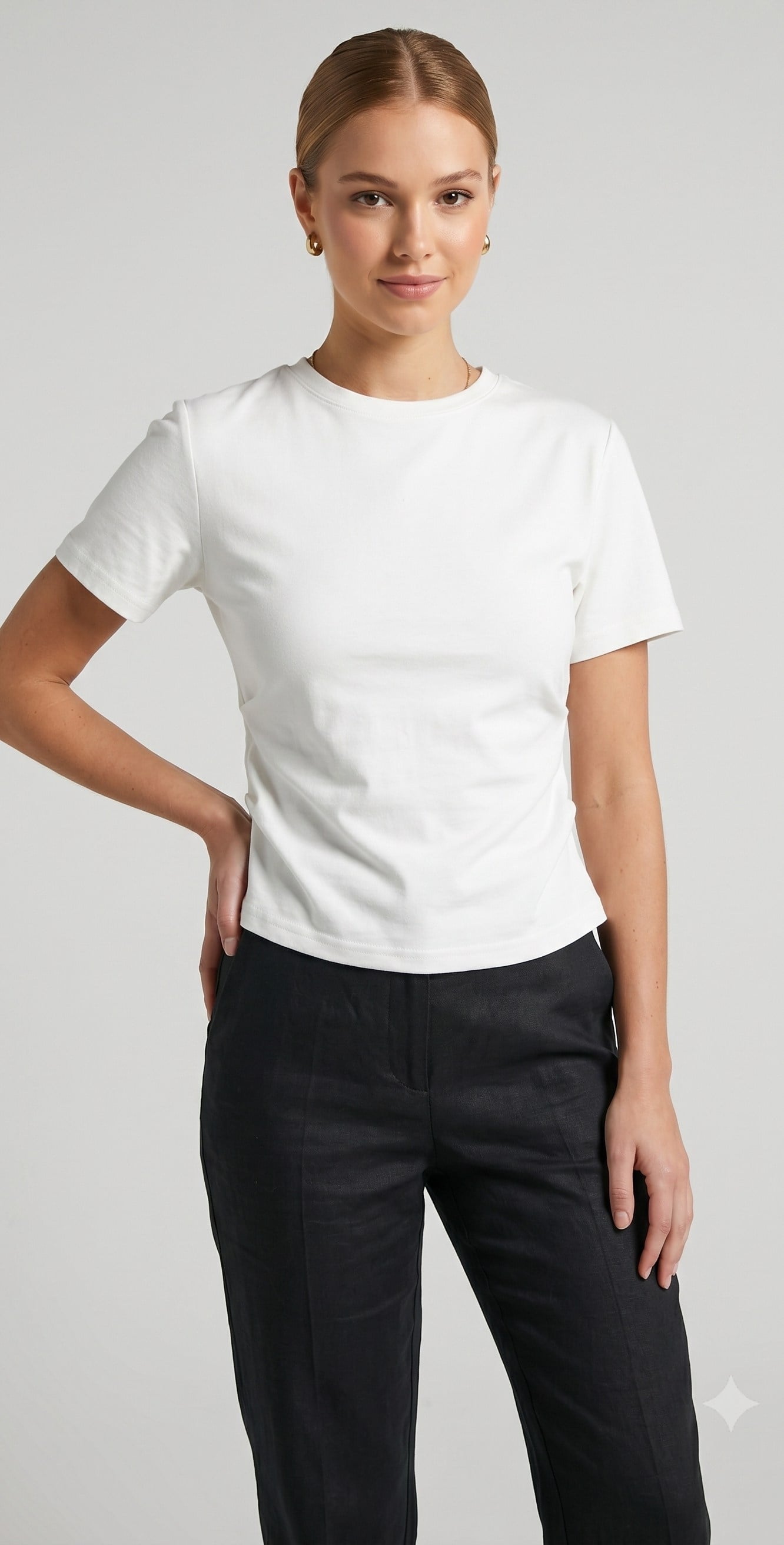 OLIVE-1584 BÜZGÜ KISA KOL TSHIRT BEYAZ