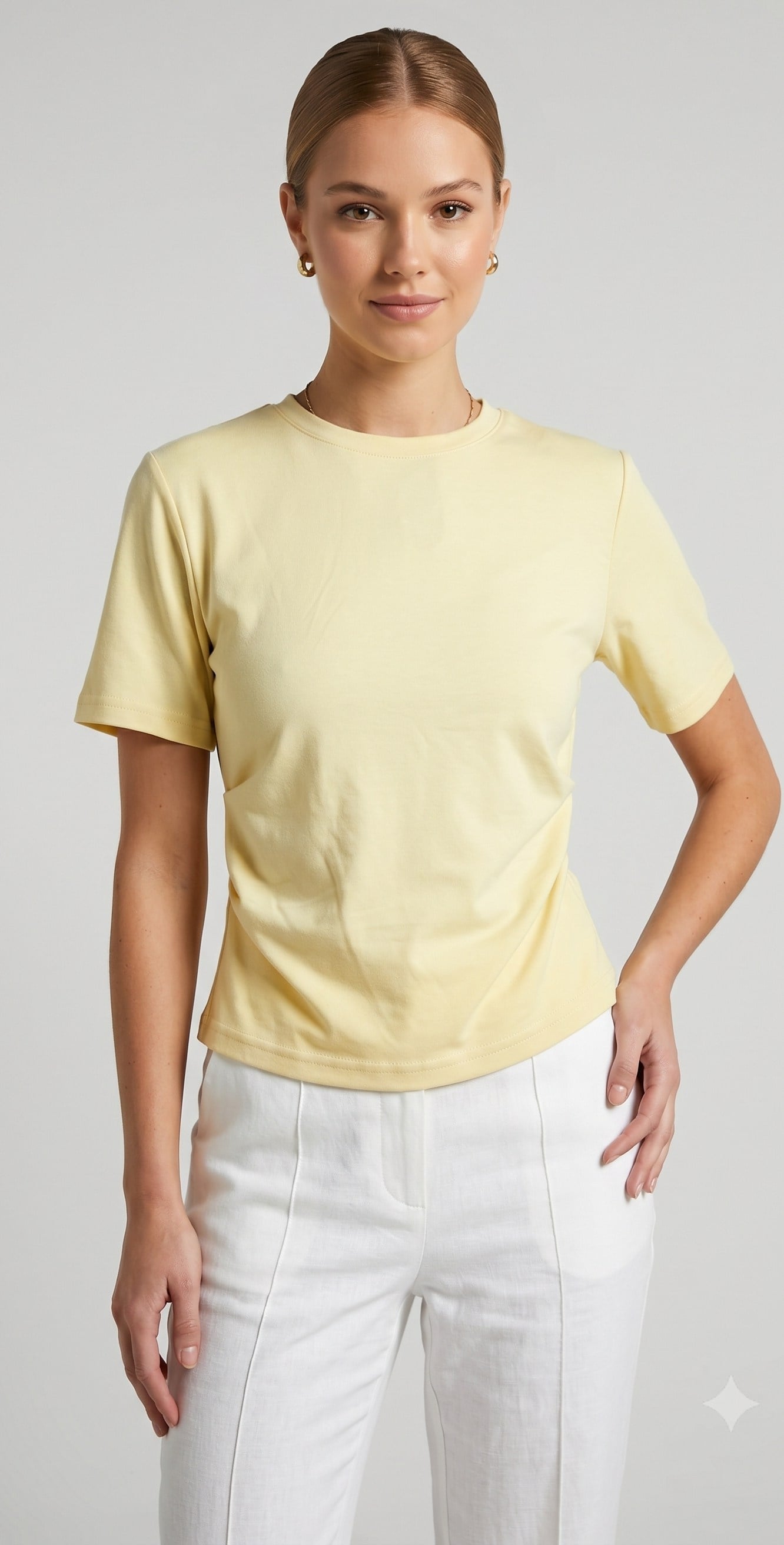 OLIVE-1584 BÜZGÜ KISA KOL TSHIRT SARI