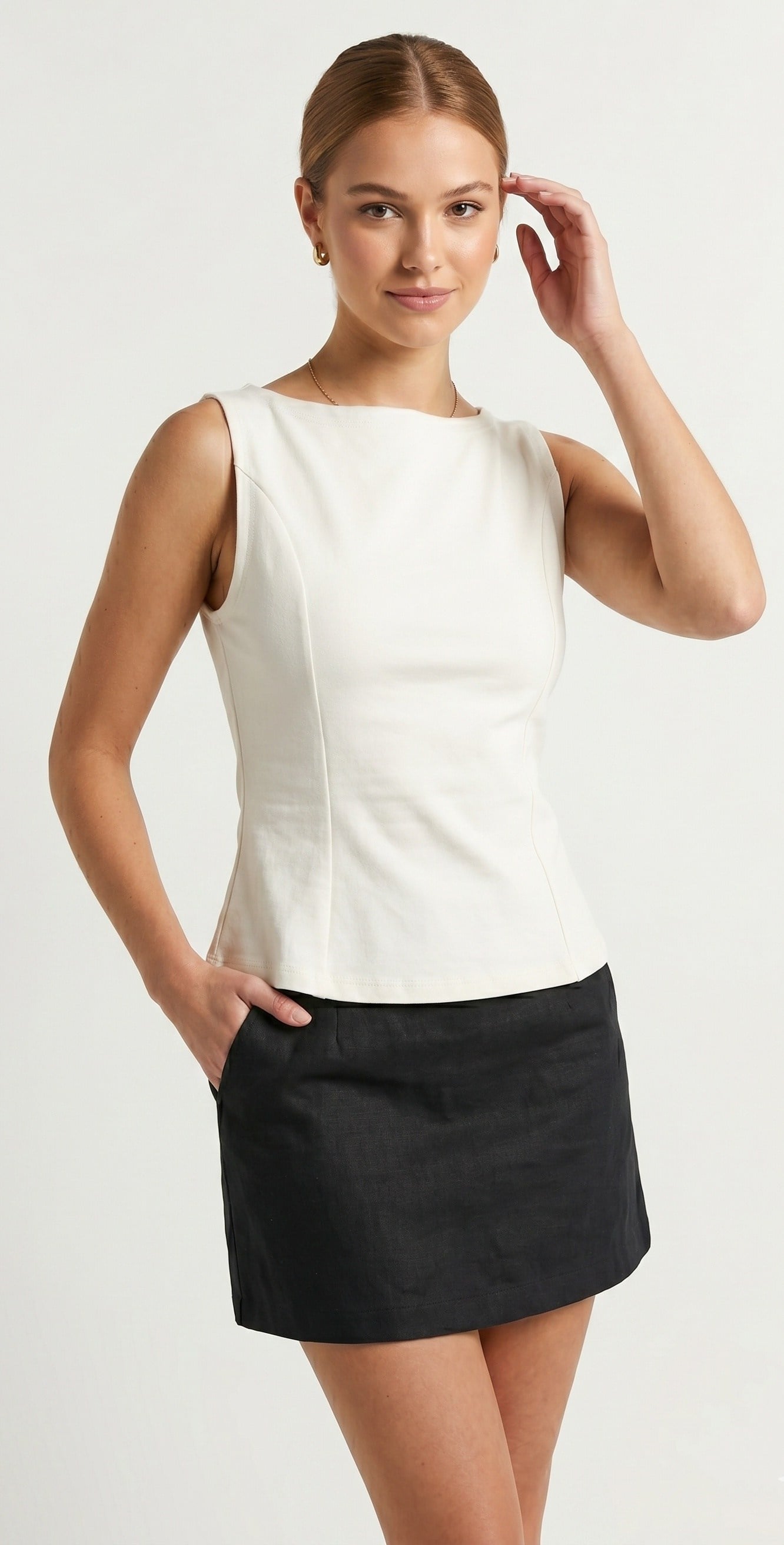 OLIVE-21001 PEPLUM TOP EKRU