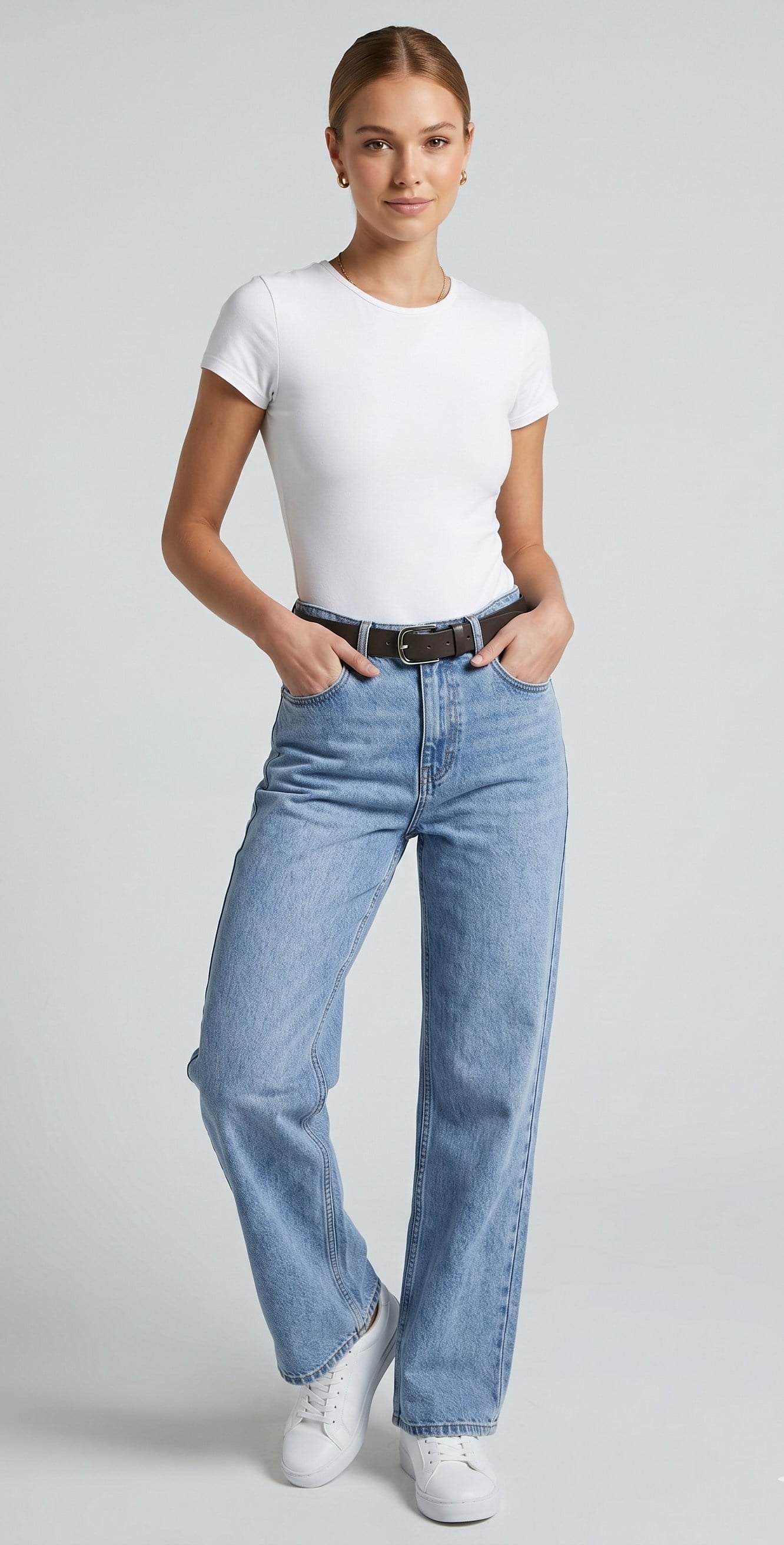 OLIVE-25605 KEMERLİ JEAN PANTOLON MAVİ