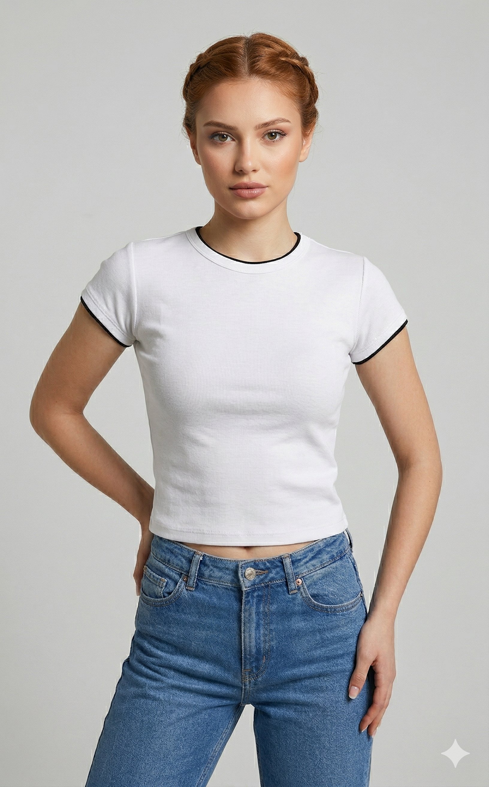 OLIVE-31750 KONTRAST TSHIRT BEYAZ