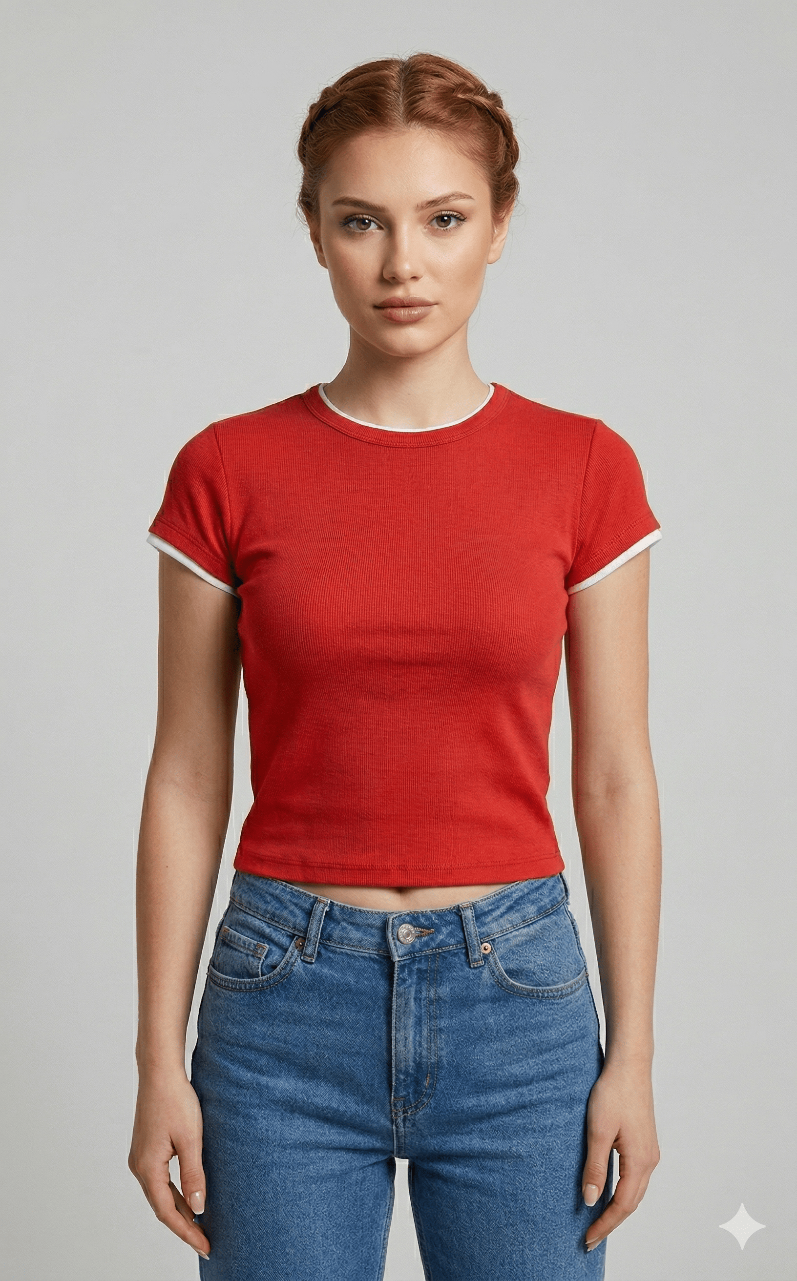 OLIVE-31750 KONTRAST TSHIRT KIRMIZI