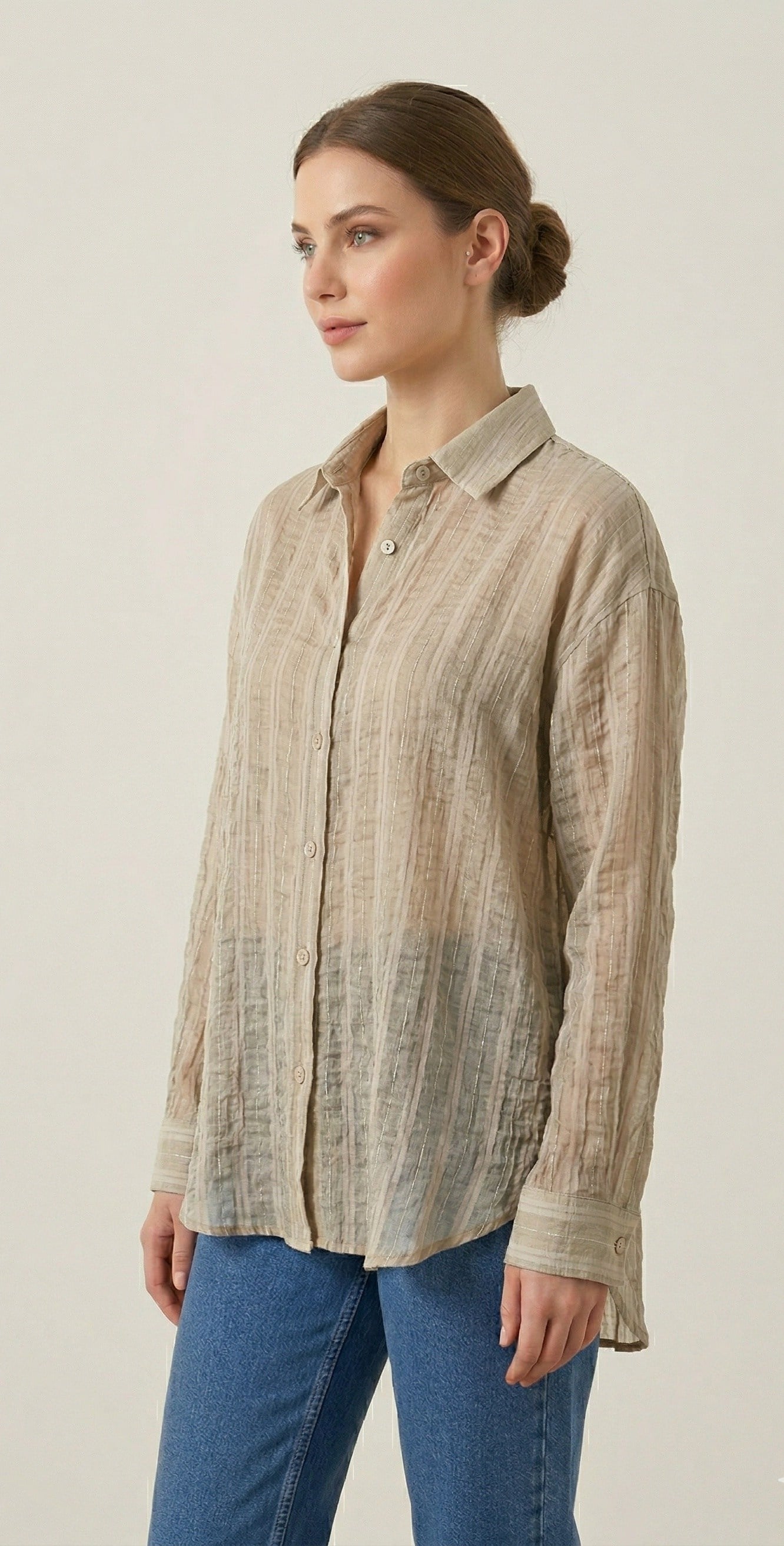 OLIVE-3225 OVERSIZE GÖMLEK BEJ