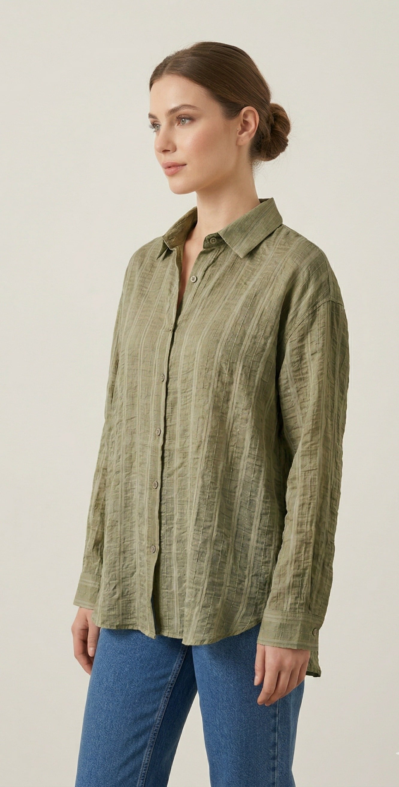 OLIVE-3225 OVERSIZE GÖMLEK HAKİ