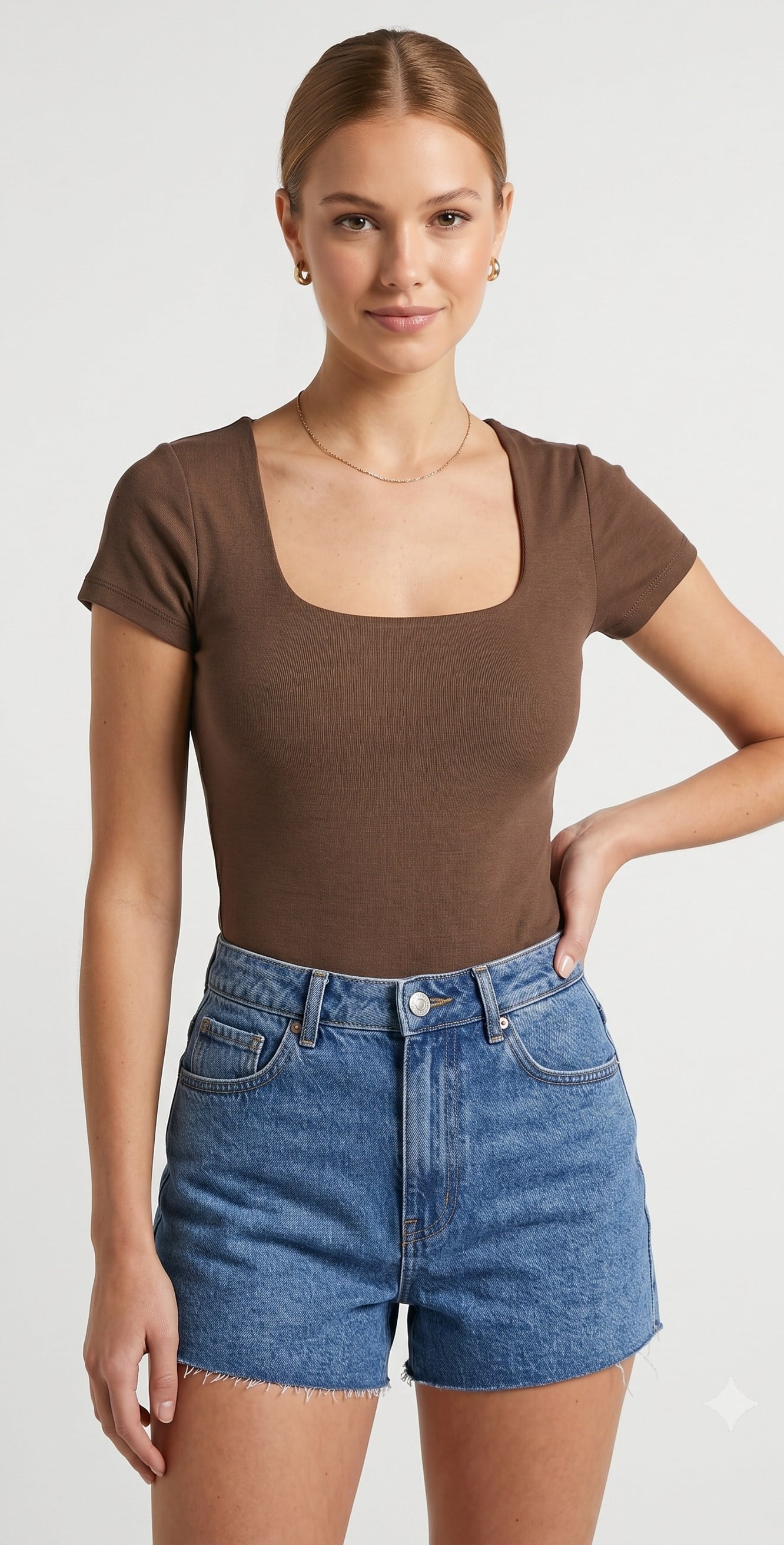 OLIVE-3872 KARE YAKA BODY KAHVE