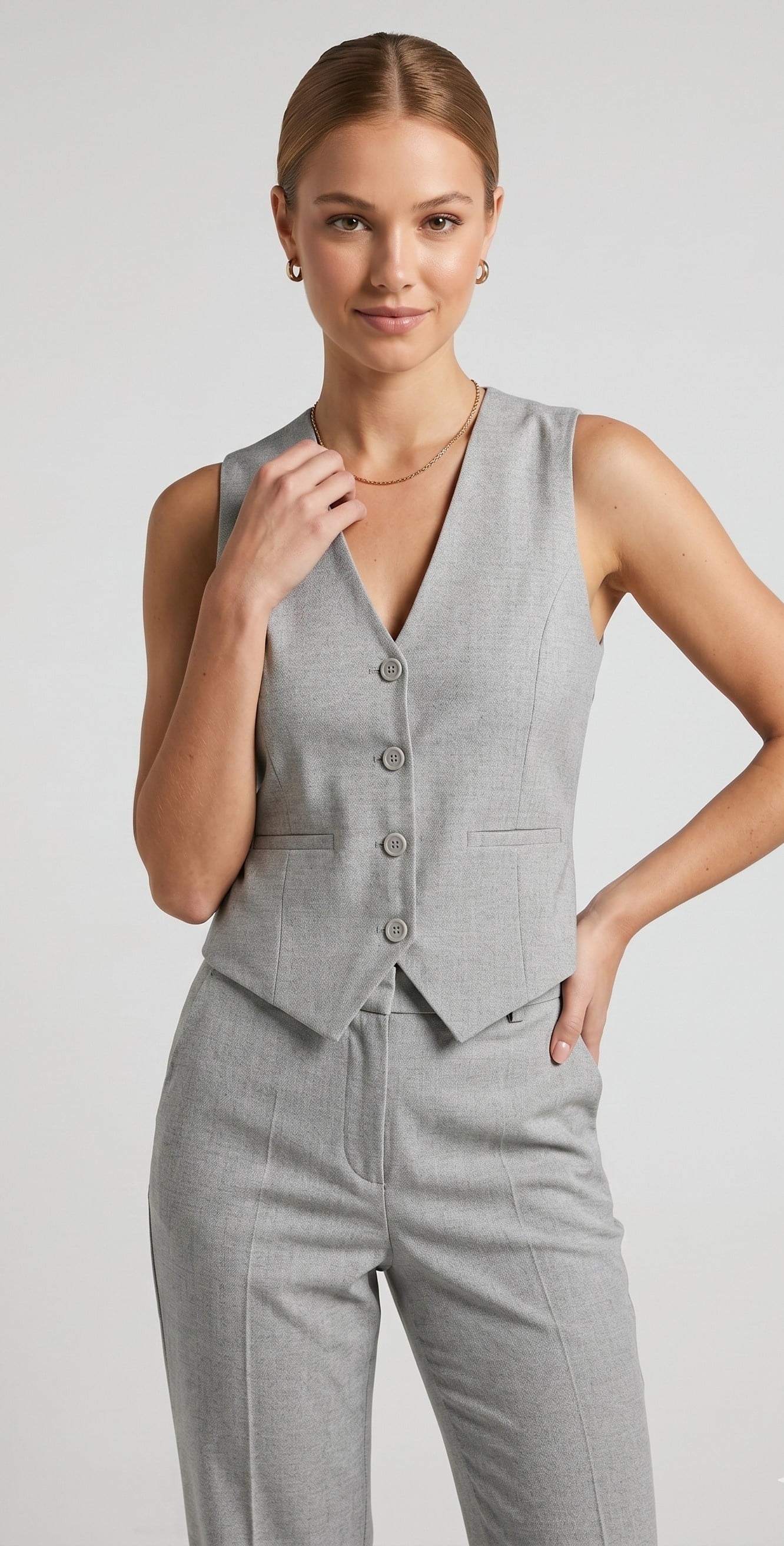 OLIVE-3953 PLVSK YELEK AÇIK GRİ