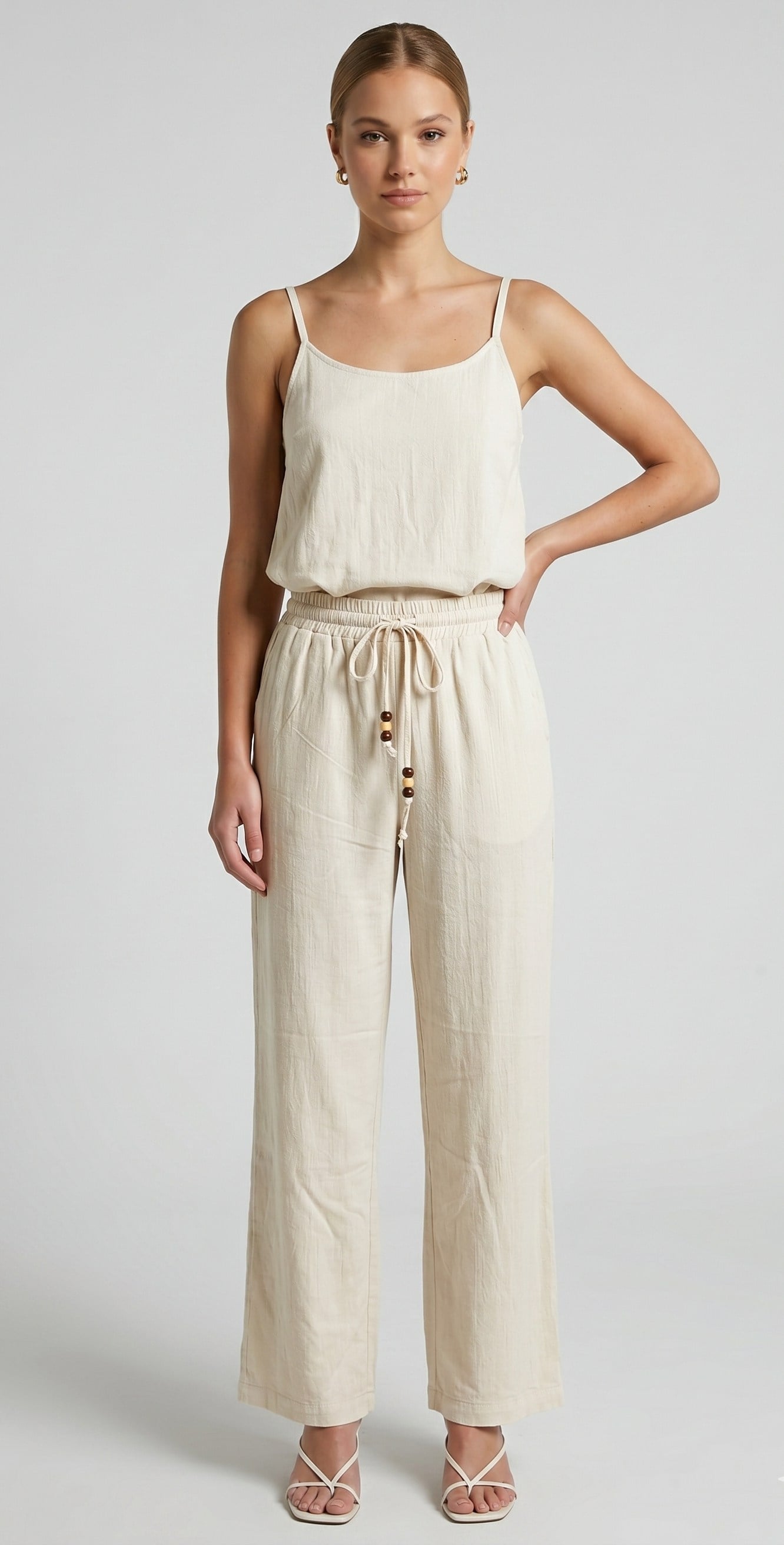 OLIVE-4284 KRINKL PANTOLON BEJ