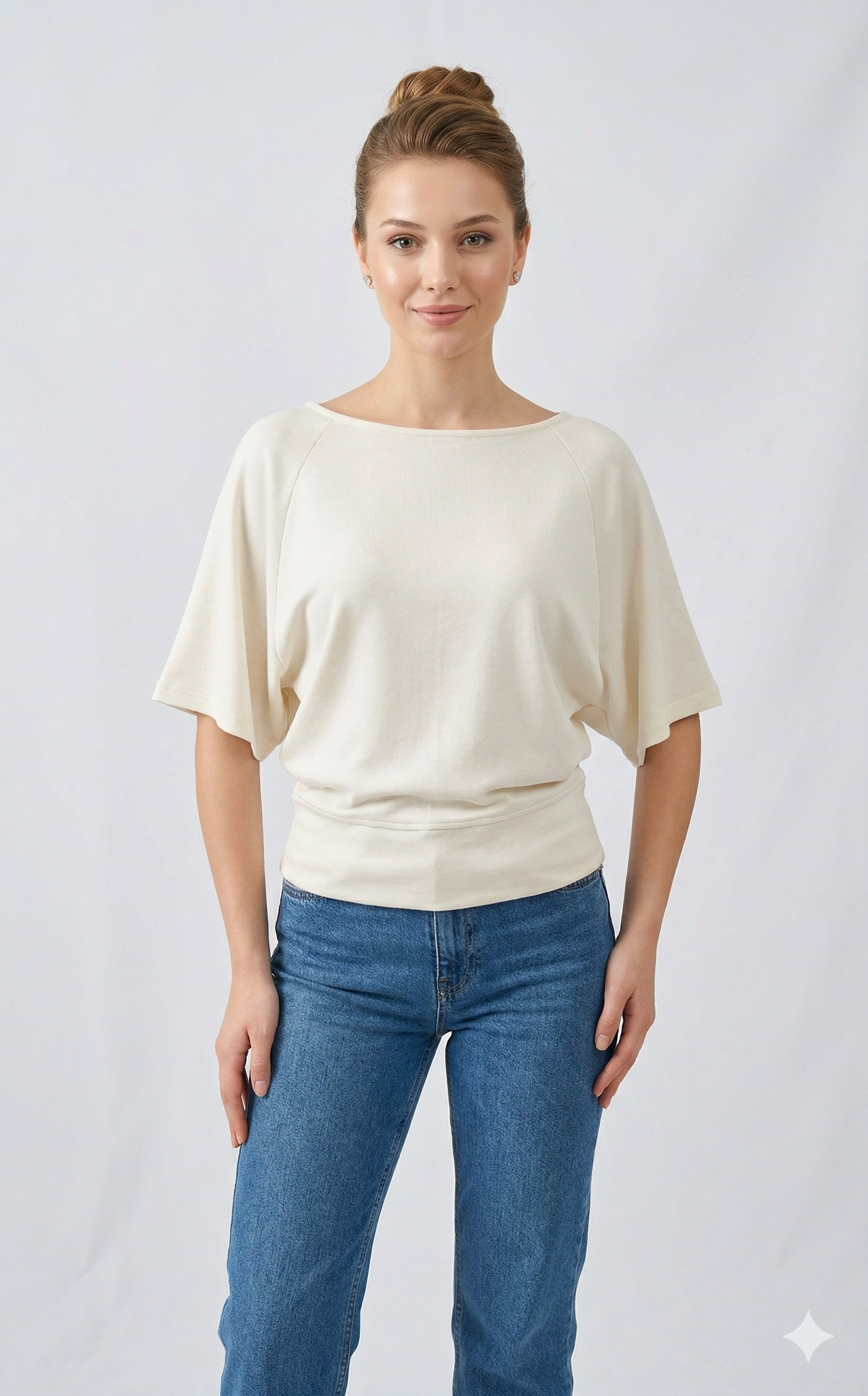 OLIVE-4533 YARASA KOL TSHIRT BEYAZ