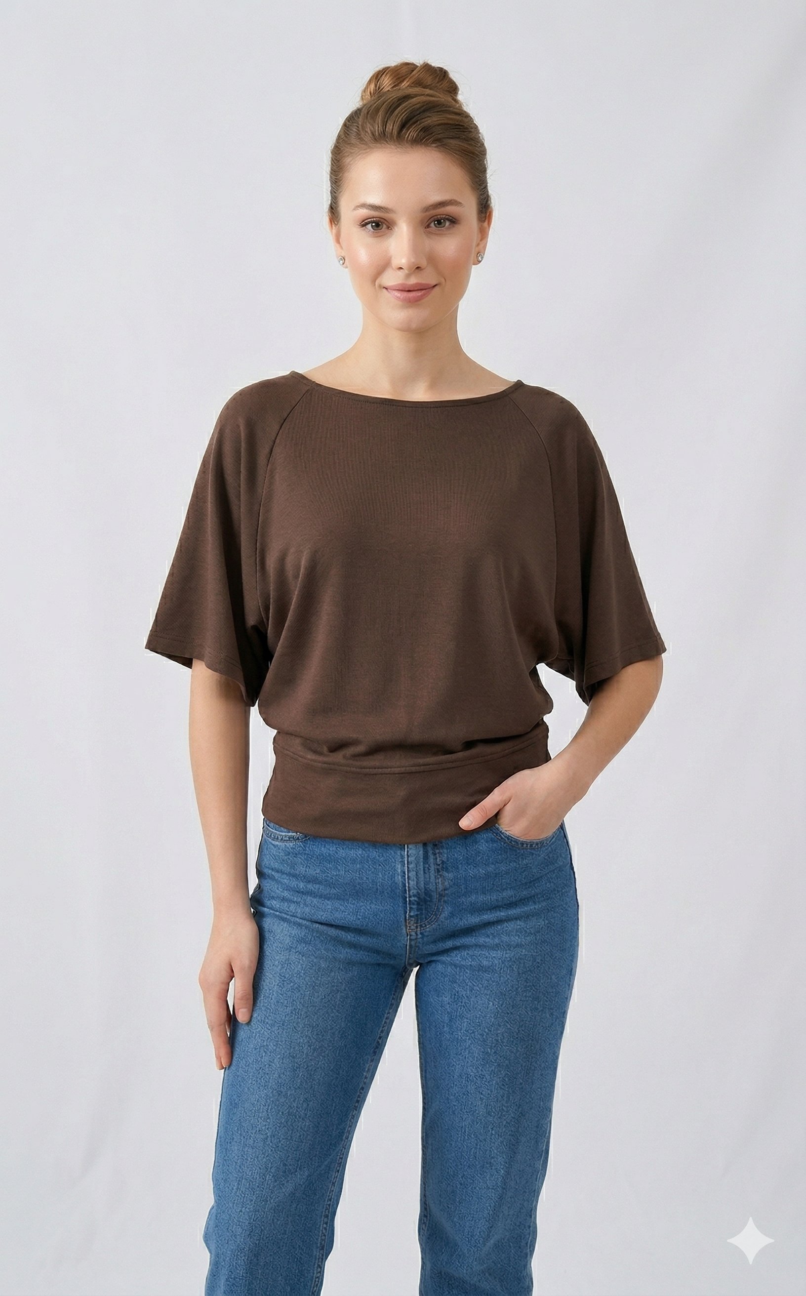 OLIVE-4533 YARASA KOL TSHIRT KAHVE