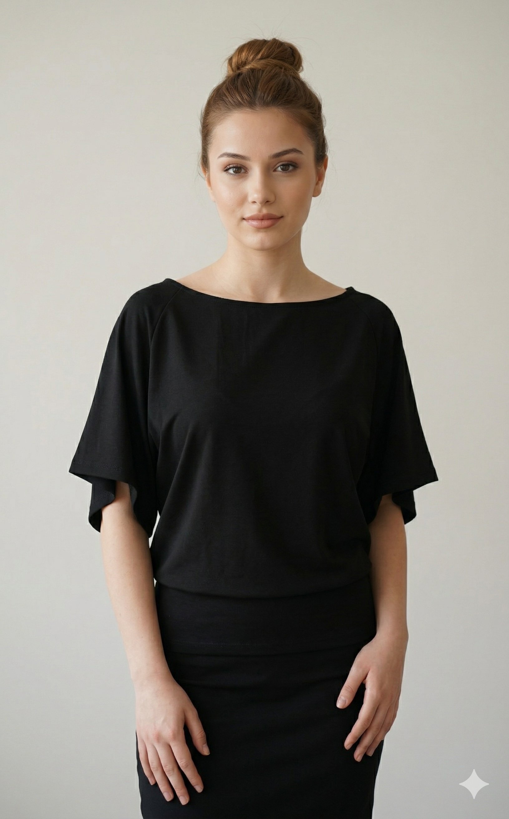 OLIVE-4533 YARASA KOL TSHIRT SİYAH
