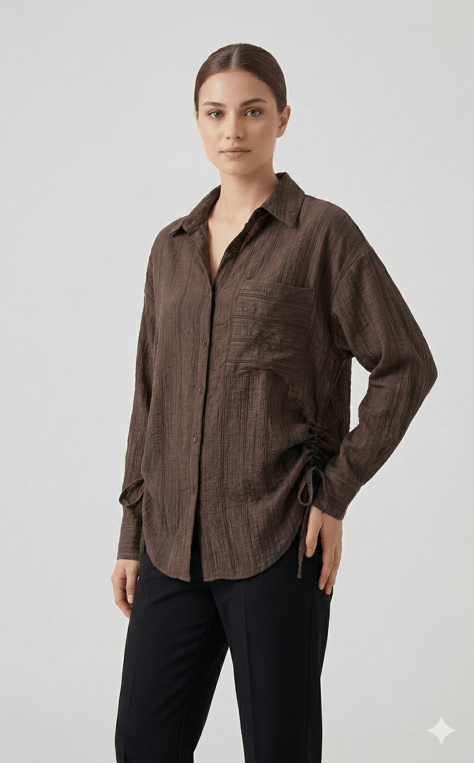 OLIVE-4640 BZGL ÇİZGİLİ GÖMLEK KAHVE