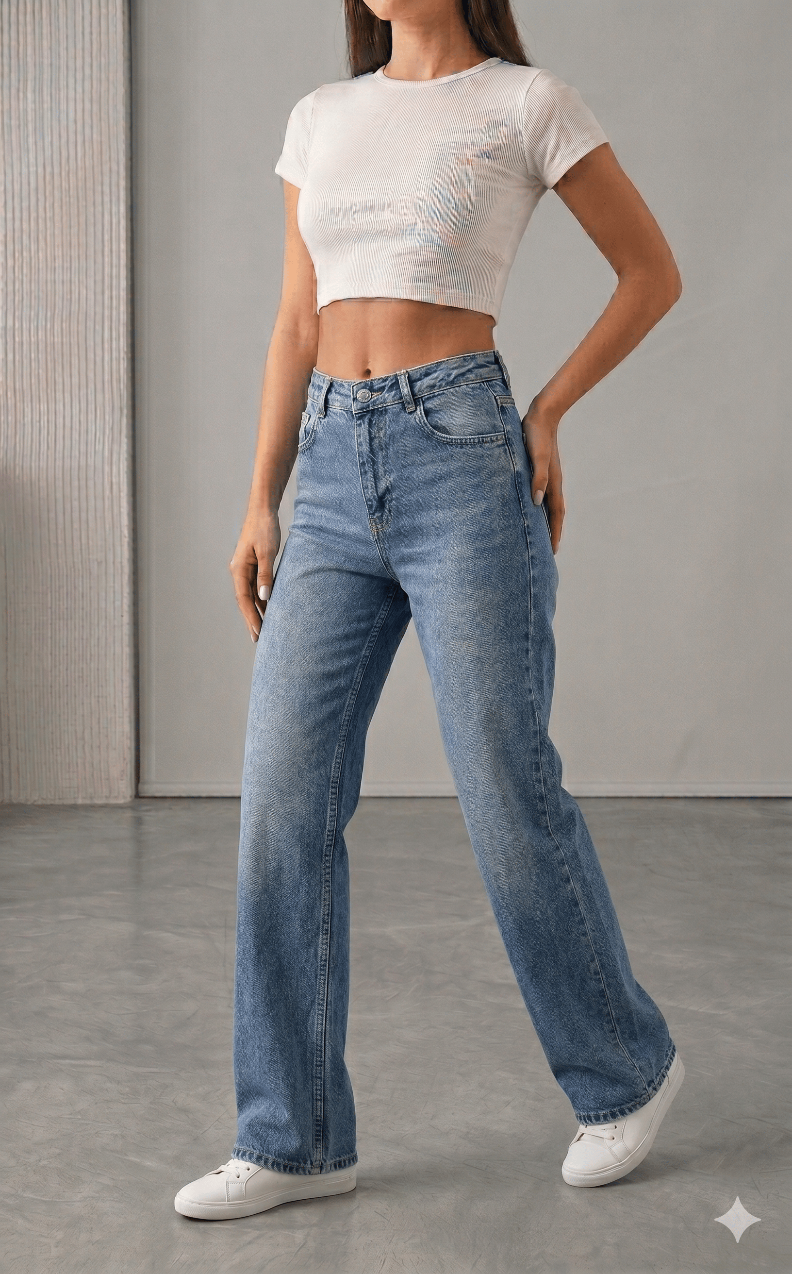 OLIVE-488 WİDE LEG JEAN T.YEŞİL