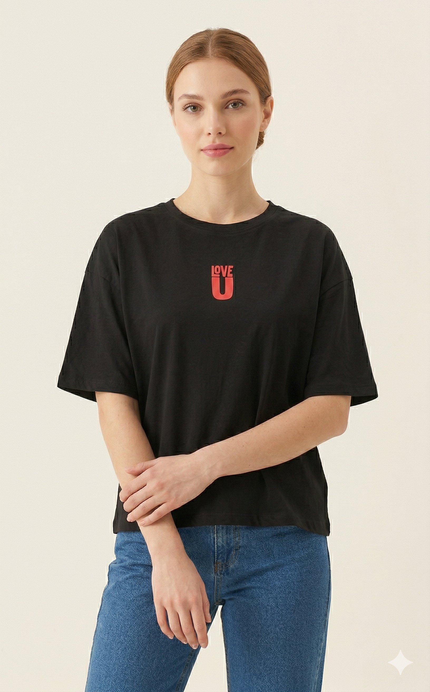 OLIVE-6860 LOVE U TSHIRT SİYAH