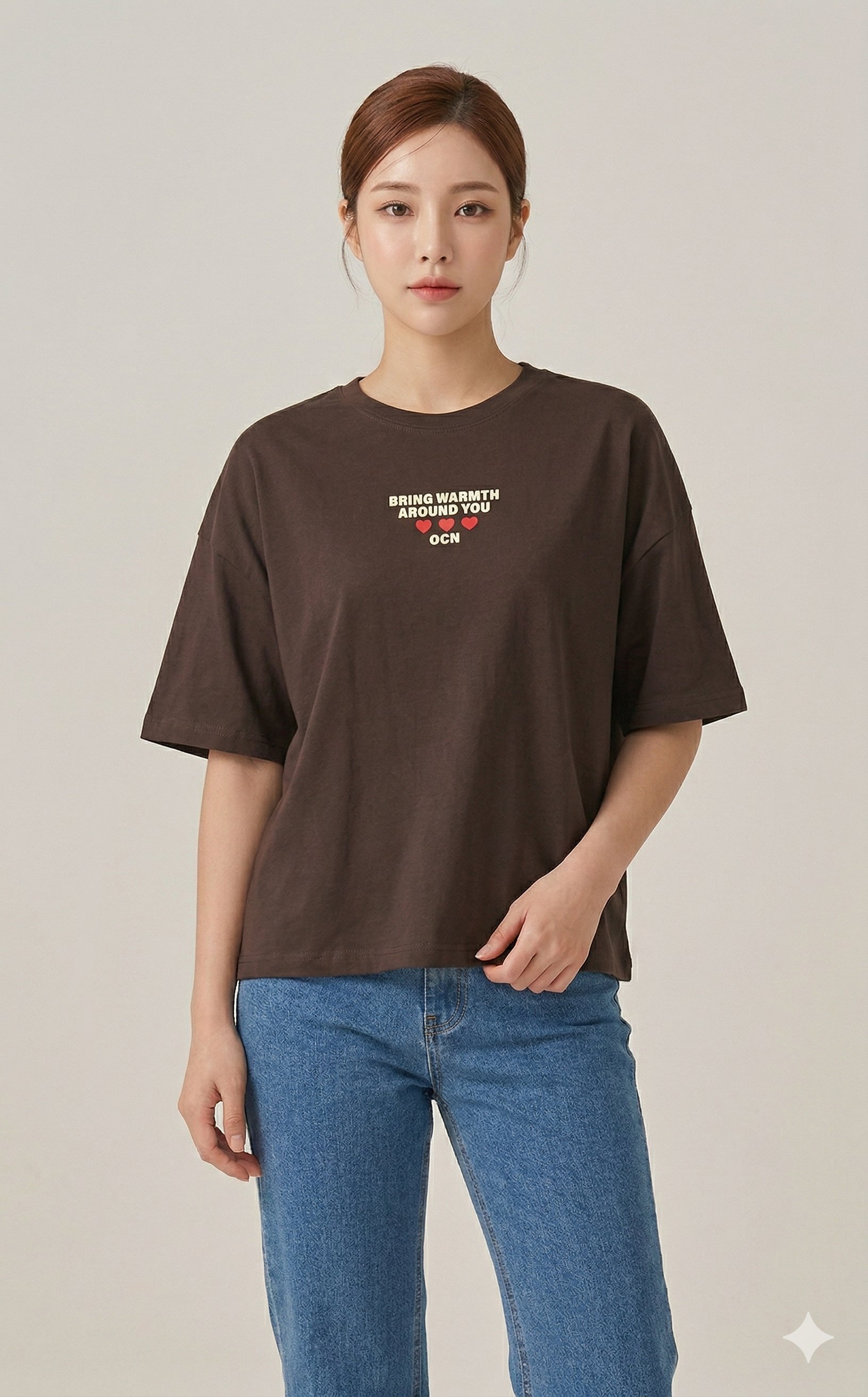 OLIVE-6861 FLOG BASKI TSHIRT KAHVE