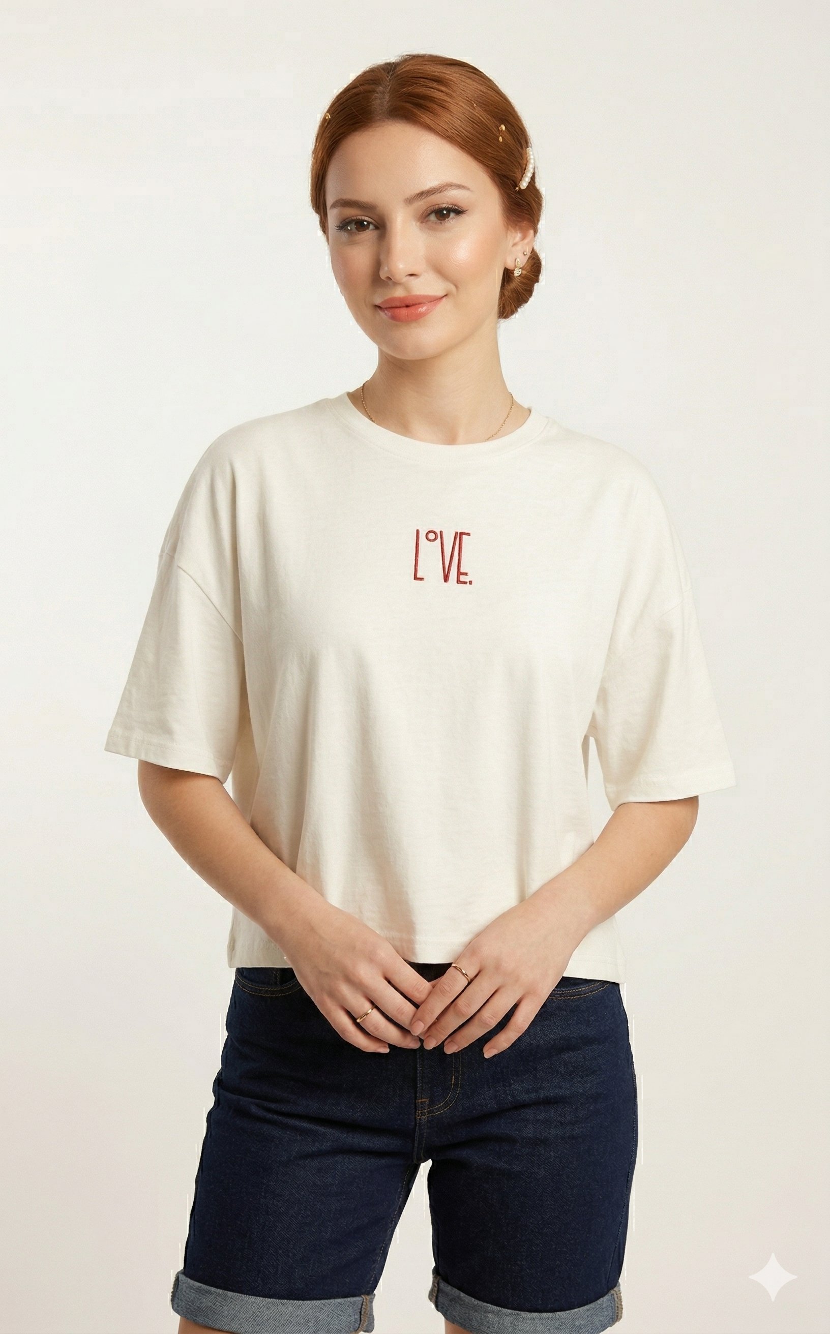 OLIVE-6862 LOVE TSHIRT BEYAZ