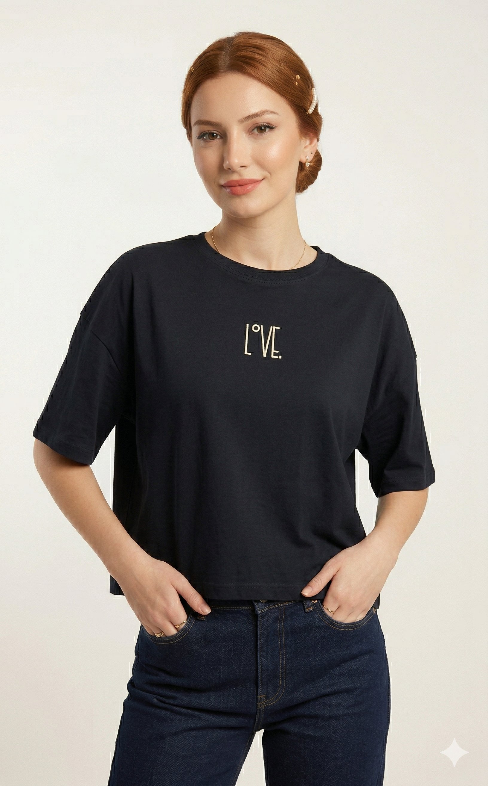 OLIVE-6862 LOVE TSHIRT LACİVERT