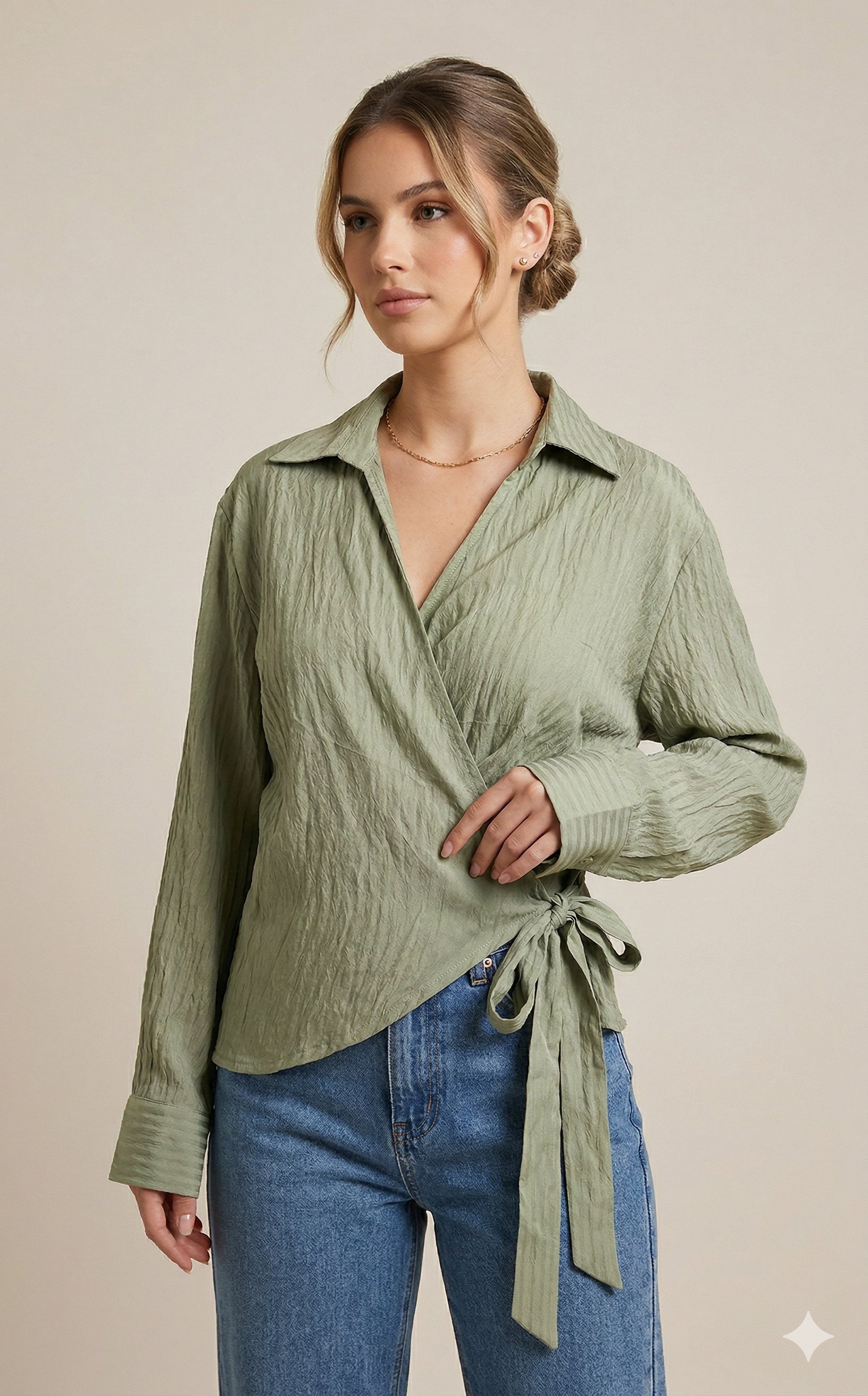 OLIVE-7001 YANDAN BAĞ GÖMLEK YEŞİL