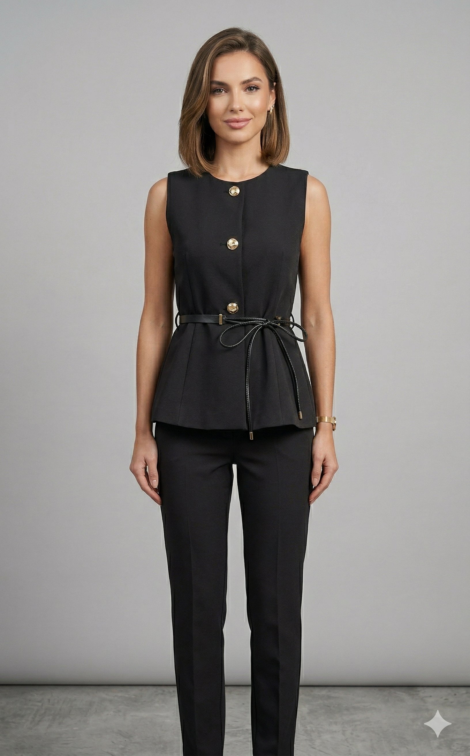 OLIVE-9682 KEMERLİ YELEK SİYAH
