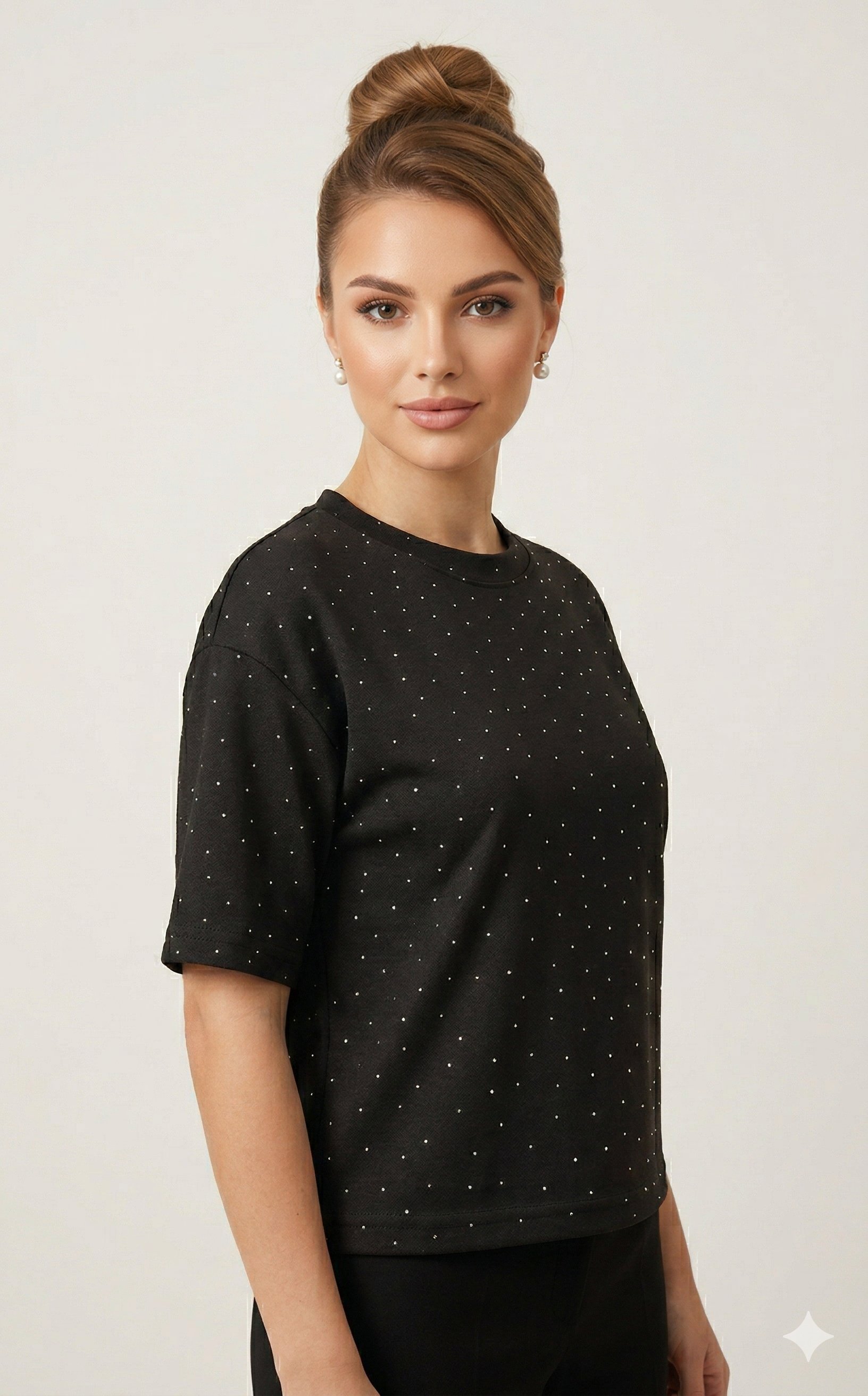 OLIVE-990 TAŞLI BLUZ SİYAH