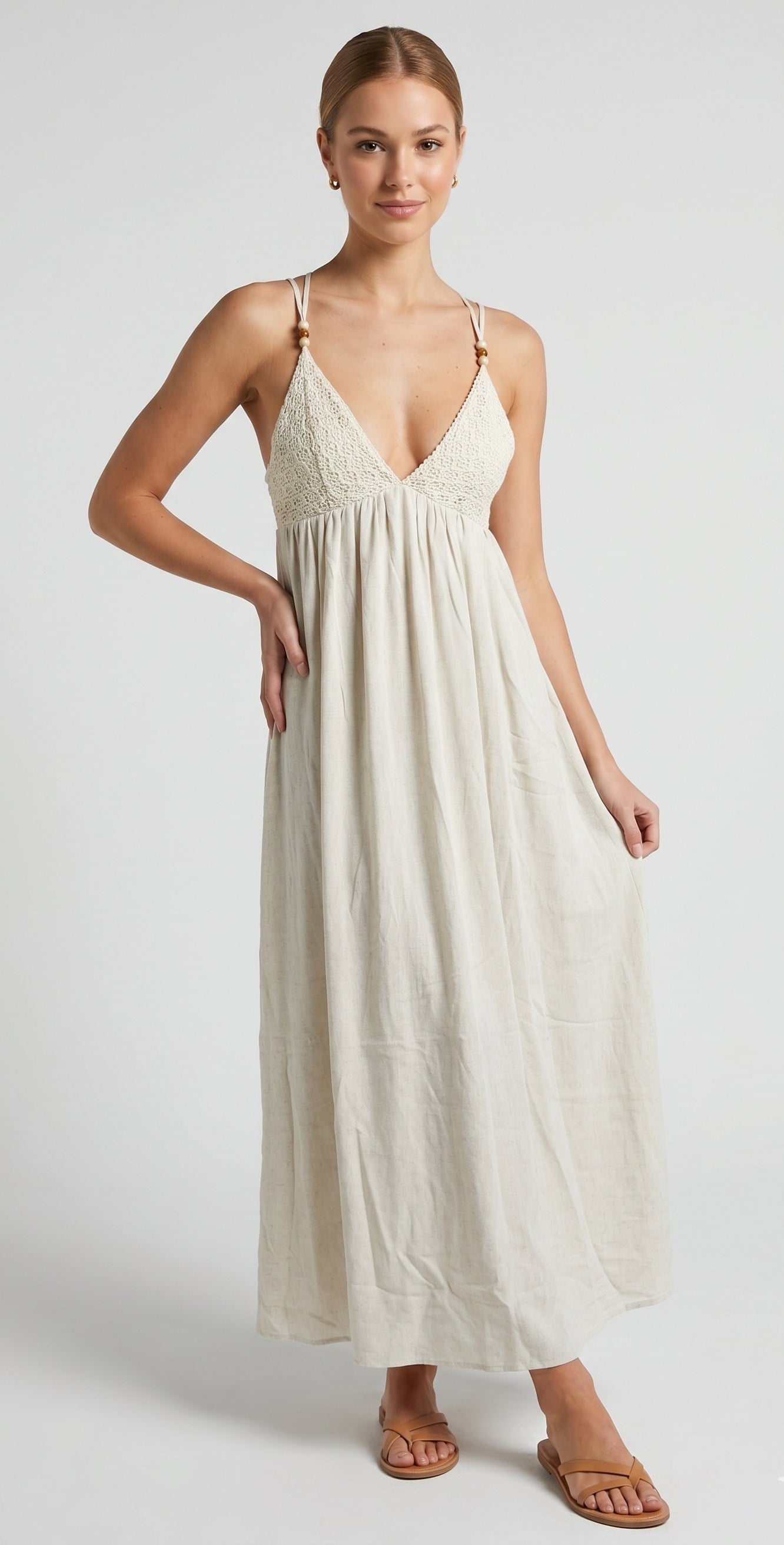 OLIVE-B02186 ELBİSE BEJ