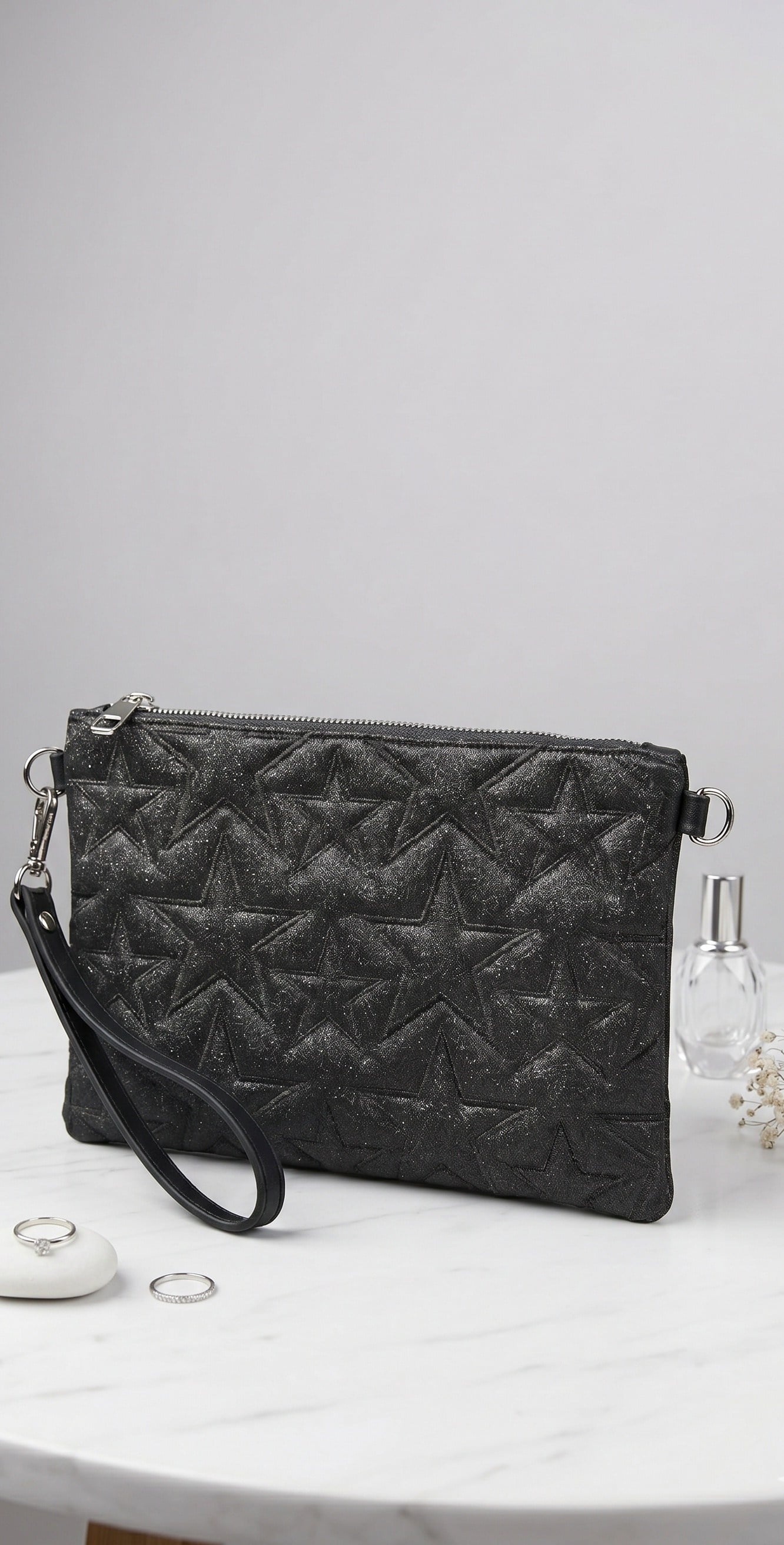 OLV-YILDIZLI SİMLİ CLUTCH SİYAH