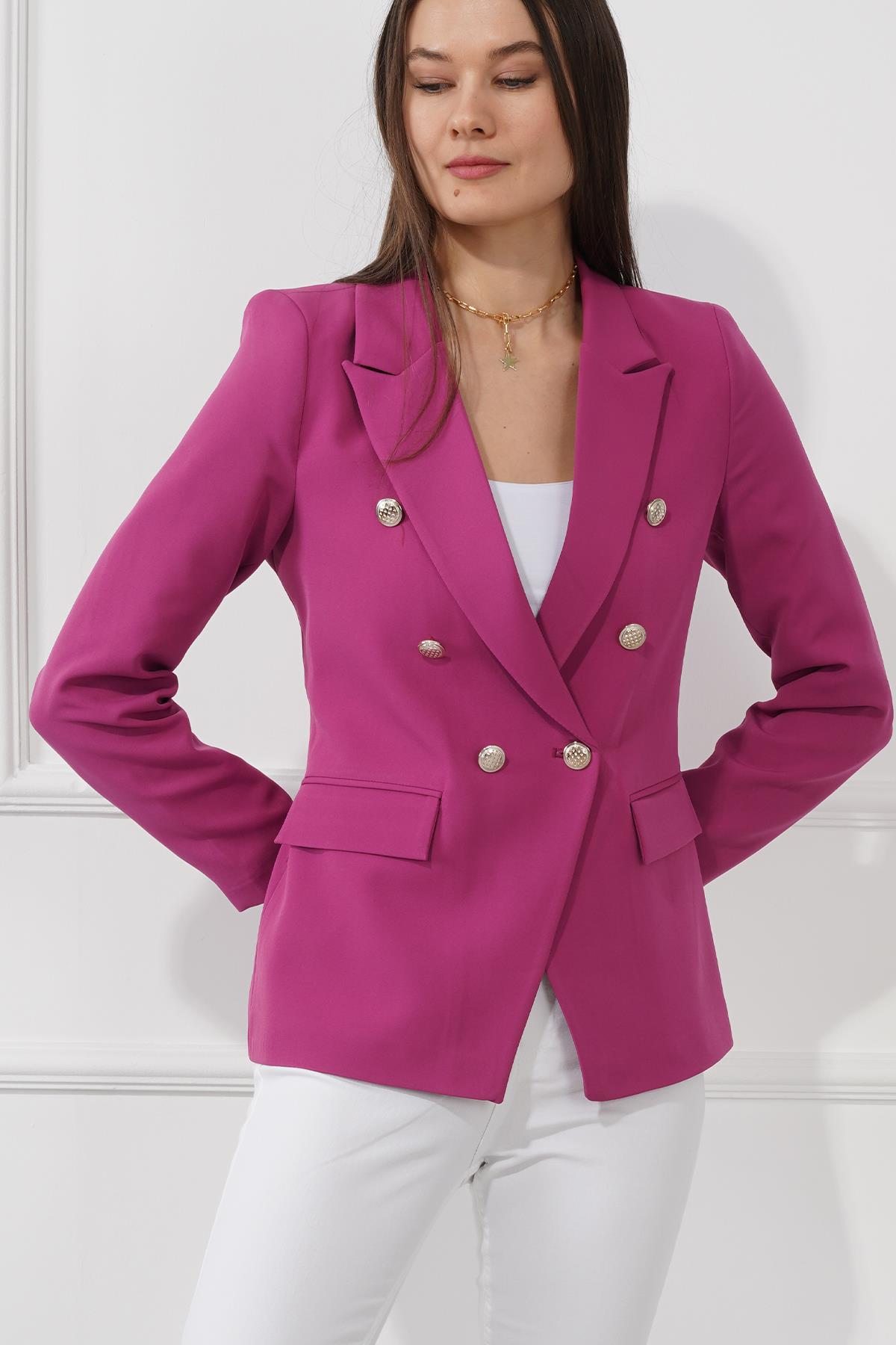 Düğmeli Diana Blazer Ceket M4488 Fuşya