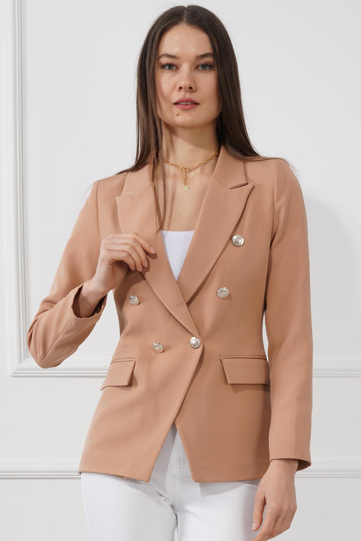 Düğmeli Diana Blazer Ceket M4488 Vizon
