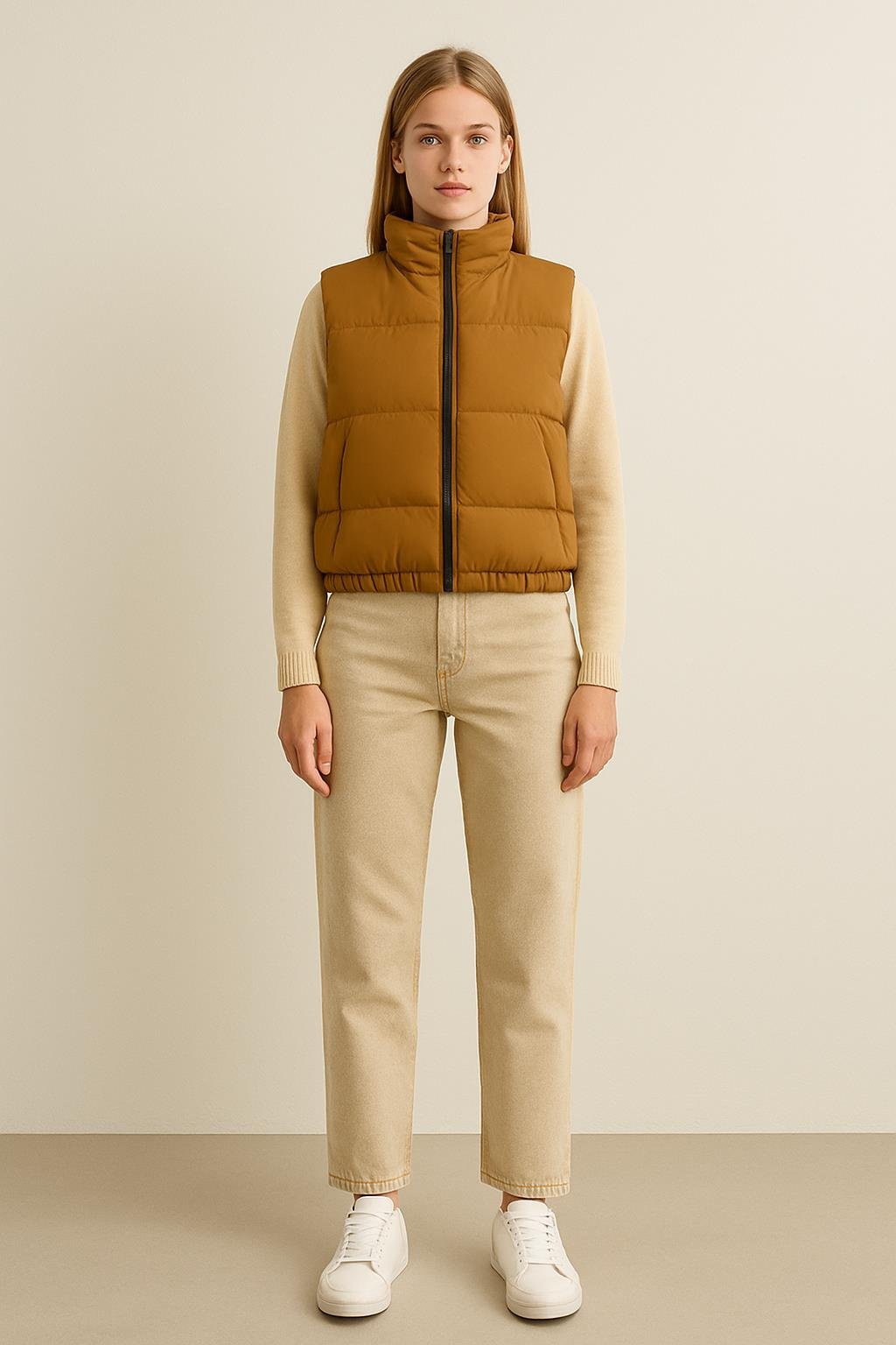 Fermuarlı Şişme Yelek M0308 Camel