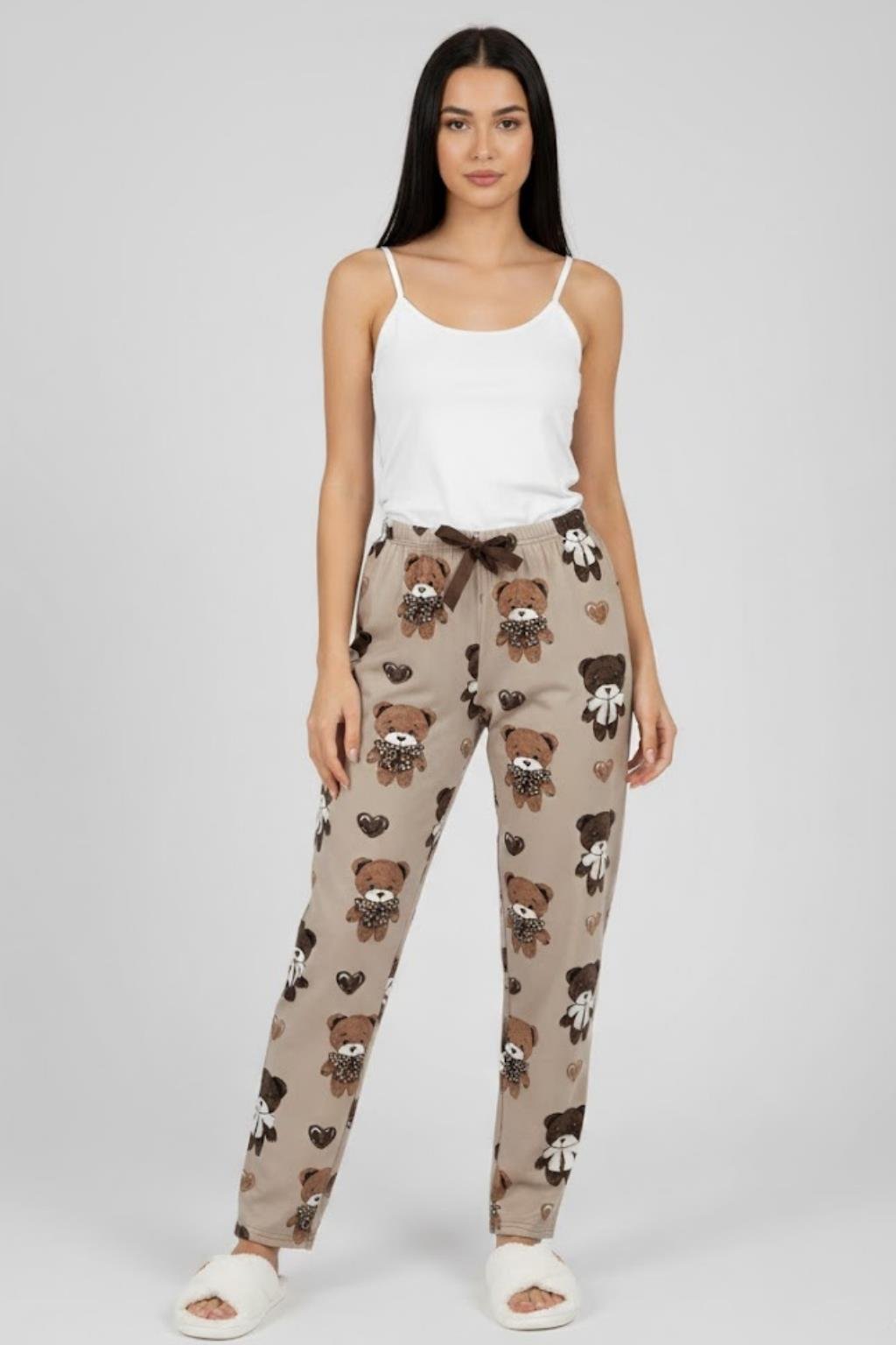 Kadın Ayıcık Desenli Bej Pijama Altı M4535K26 Kahve