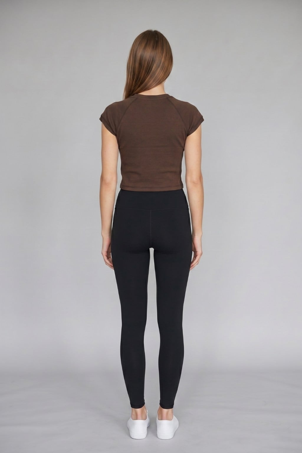 Kadın Basic Kısa Kollu Crop M4283 Kahve