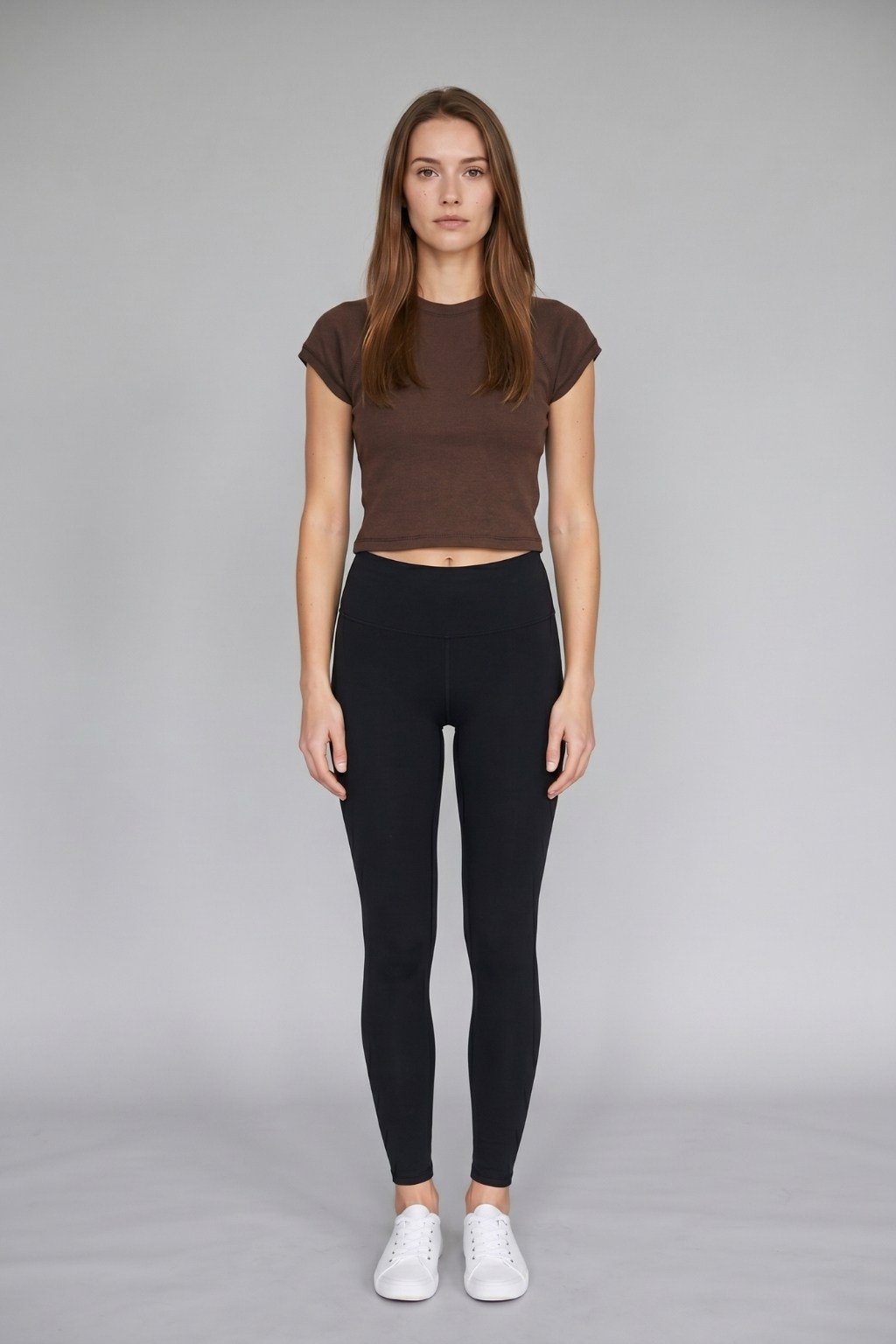 Kadın Basic Kısa Kollu Crop M4283 Kahve