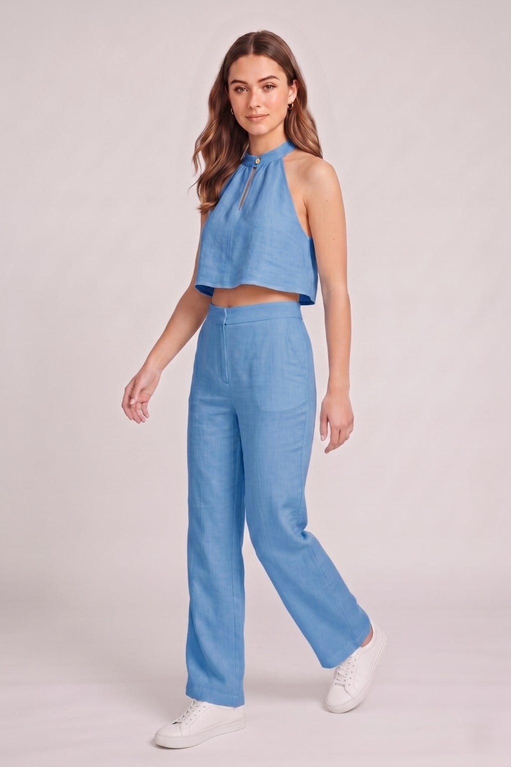 Kadın Crop Bluz Pantolon Takım M2774 Mavi
