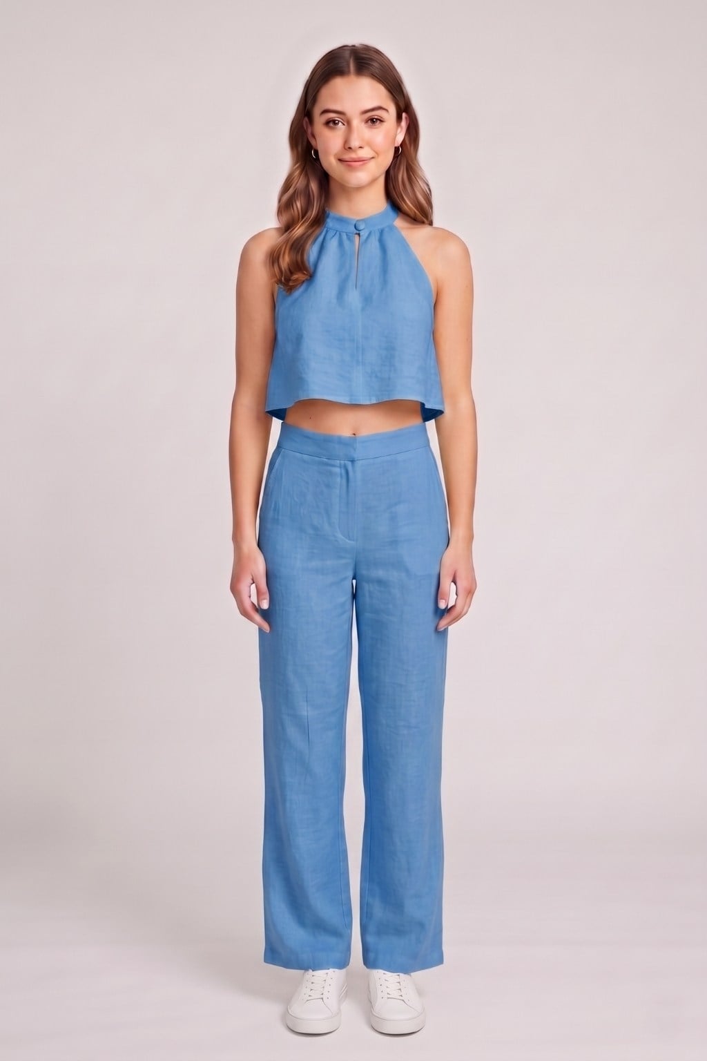 Kadın Crop Bluz Pantolon Takım M2774 Mavi