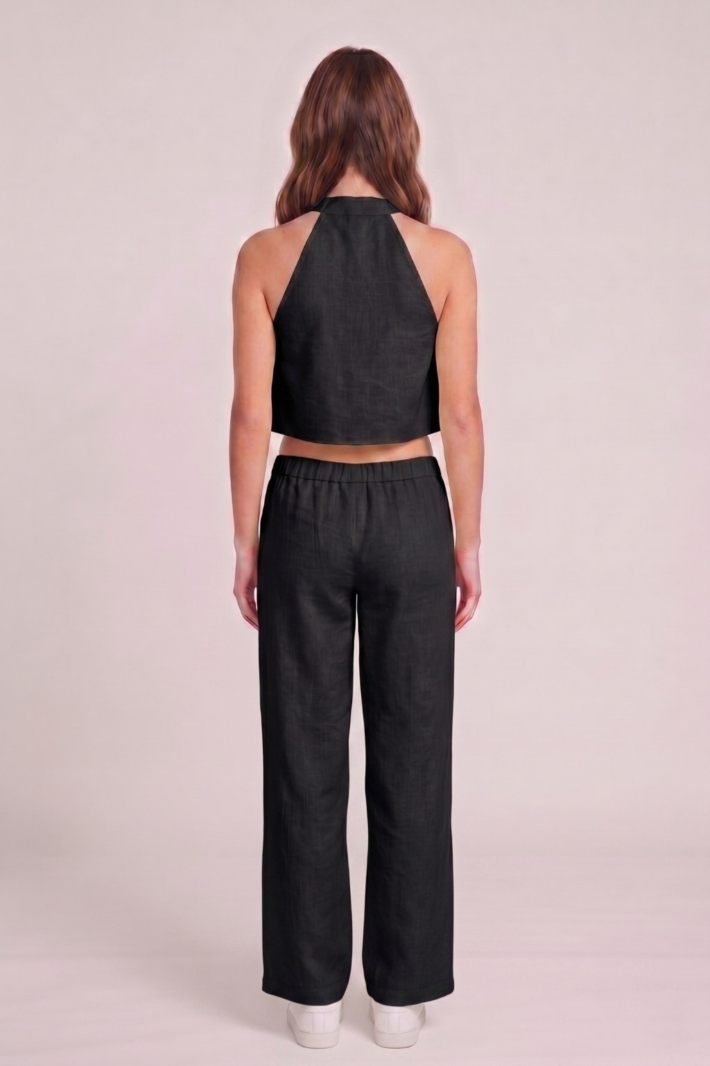 Kadın Crop Bluz Pantolon Takım M2774 Siyah