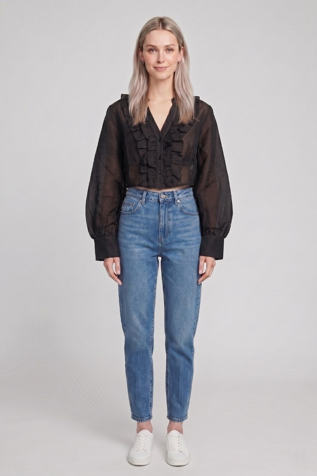 Kadın Fırfır Detaylı Crop Bluz M2814 Siyah