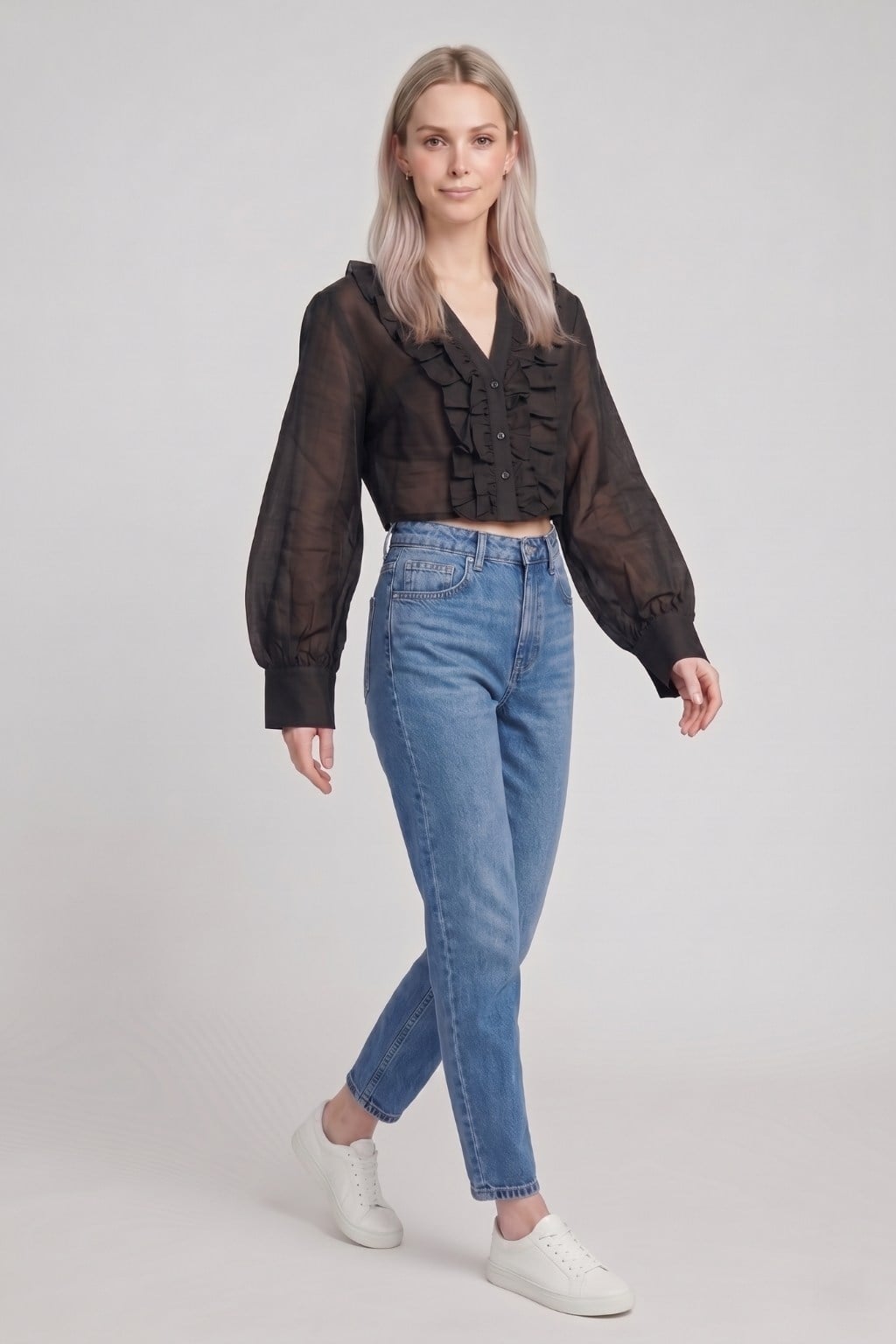 Kadın Fırfır Detaylı Crop Bluz M2814 Siyah