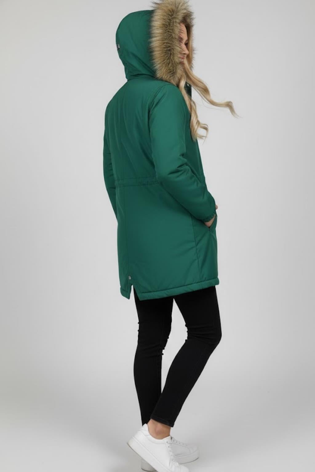 Kadın Kürk Kapüşonlu Mont M3319 Yeşil