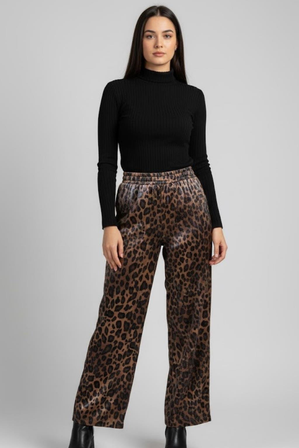 Kadın Leopar Desenli Saten Pantolon M1611 Leopar