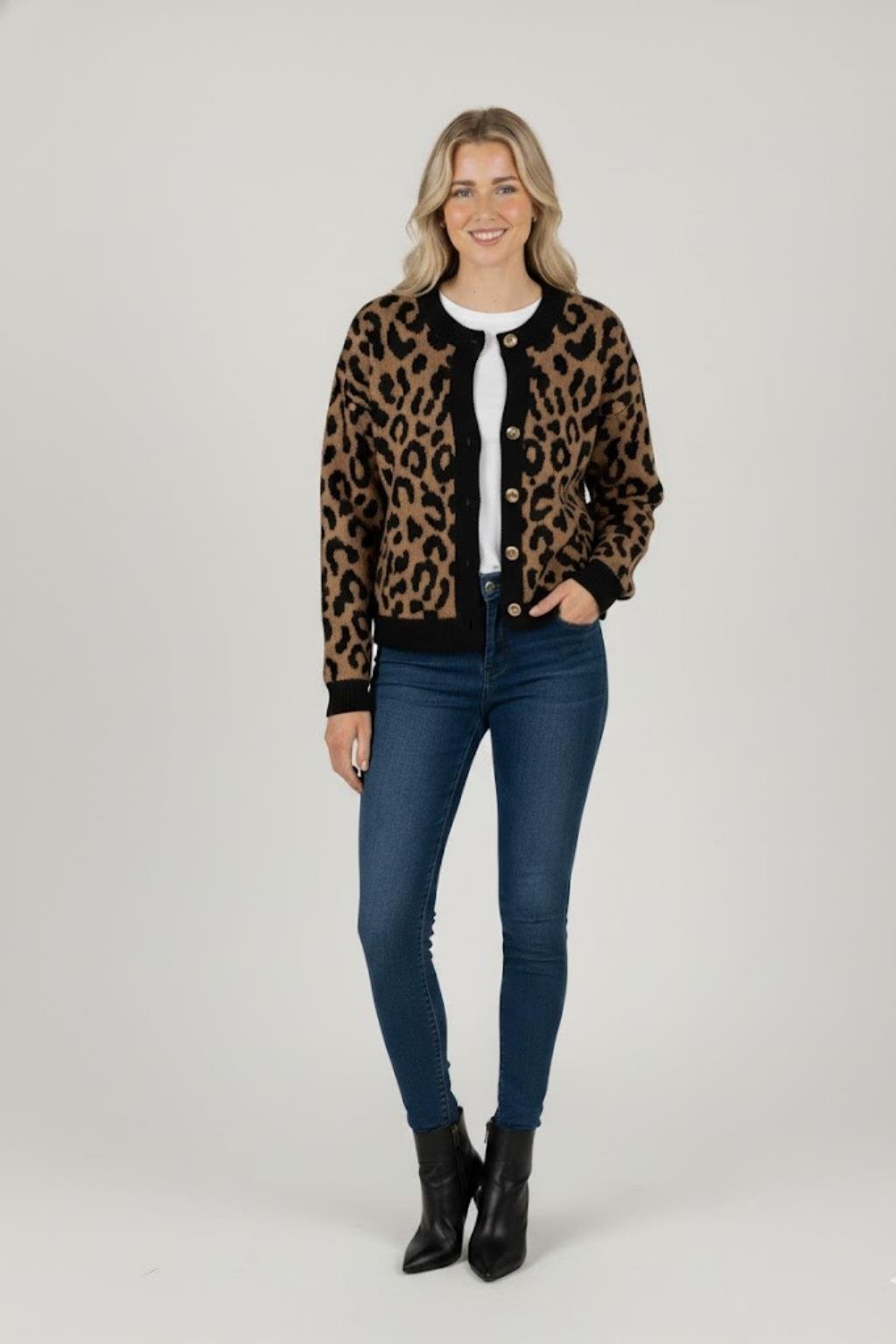 Kadın Leopar Desenli Triko Hırka M6729 Leopar
