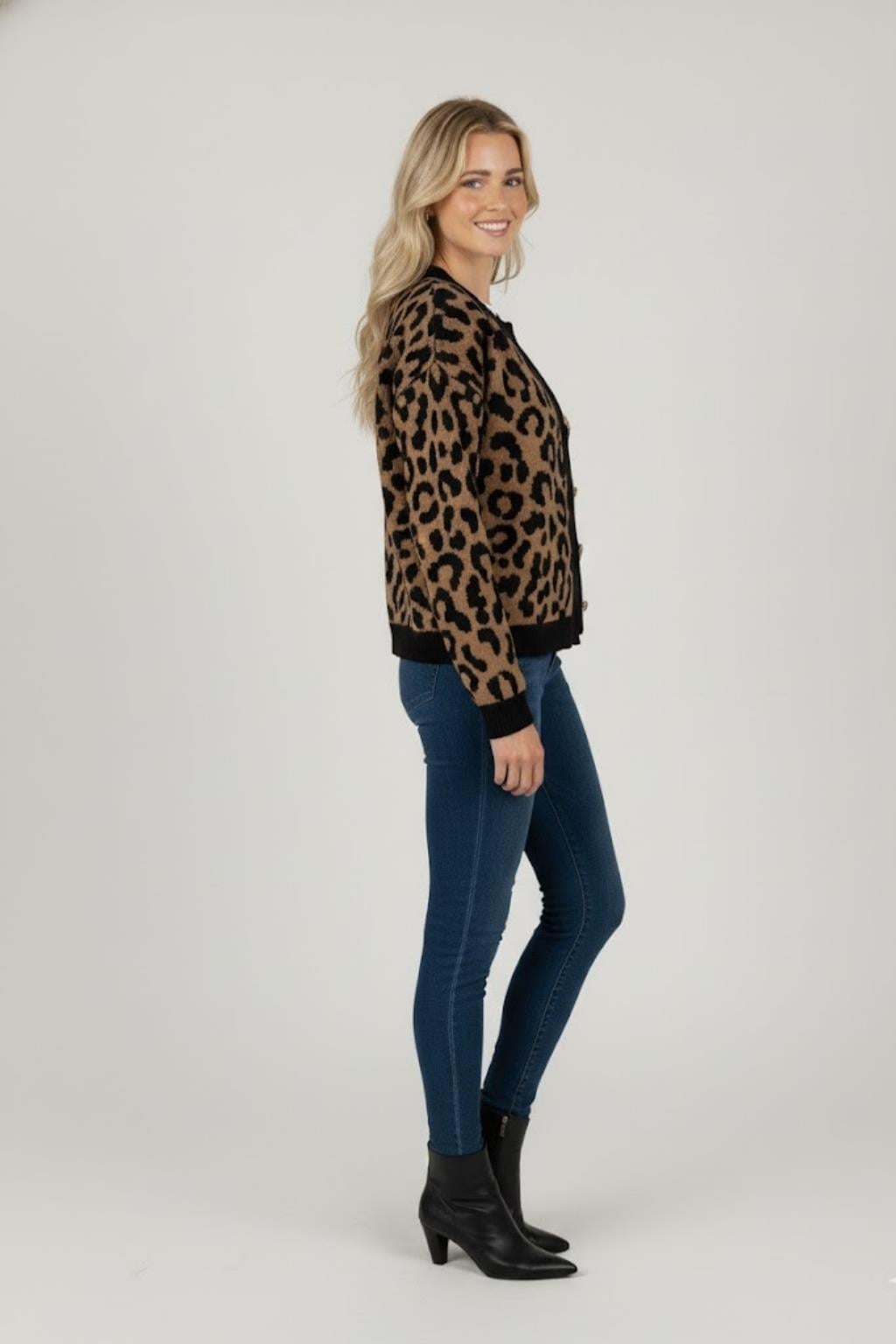 Kadın Leopar Desenli Triko Hırka M6729 Leopar