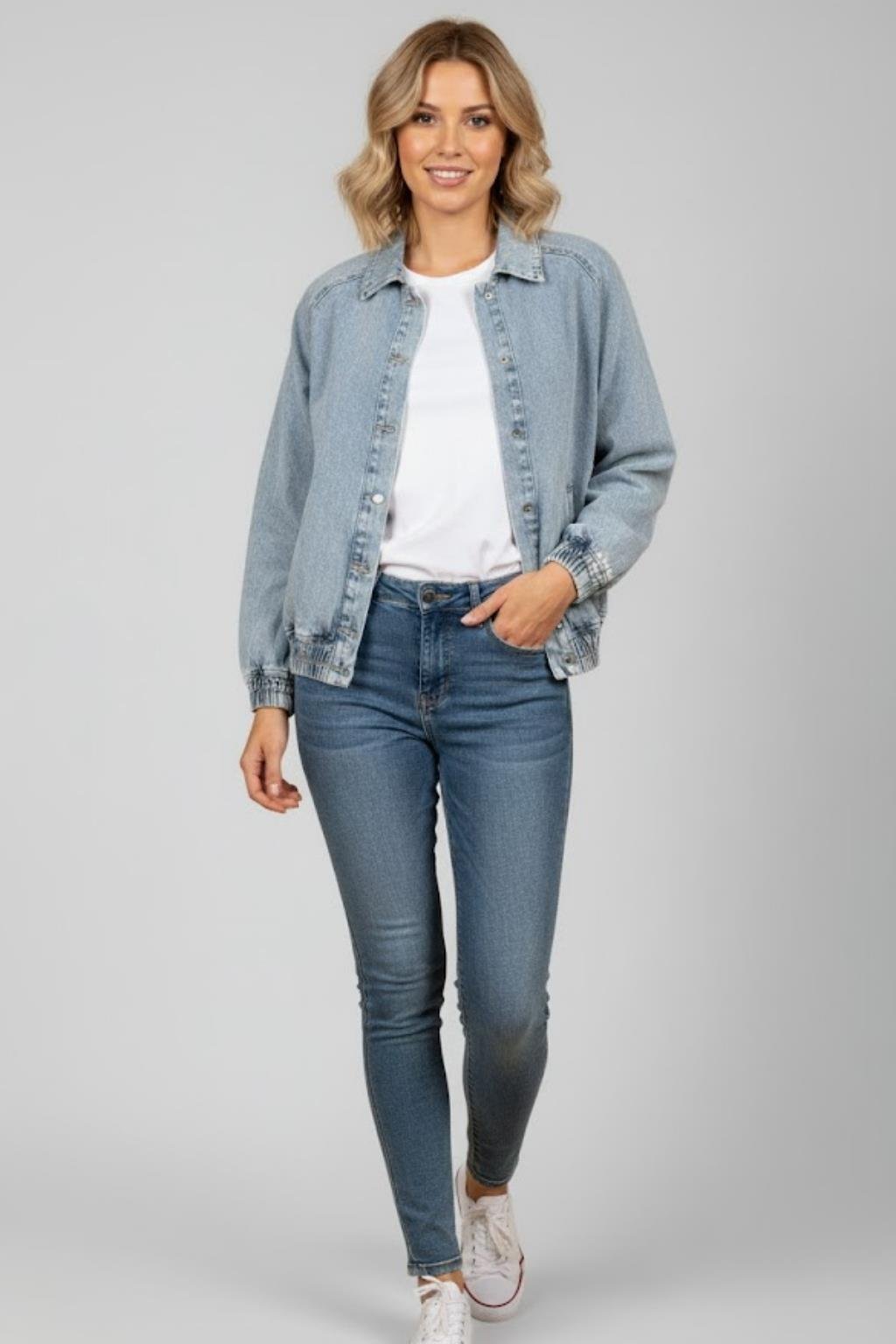 Kadın Mavi Oversize Kot Ceket M2149 Kar Yıkama
