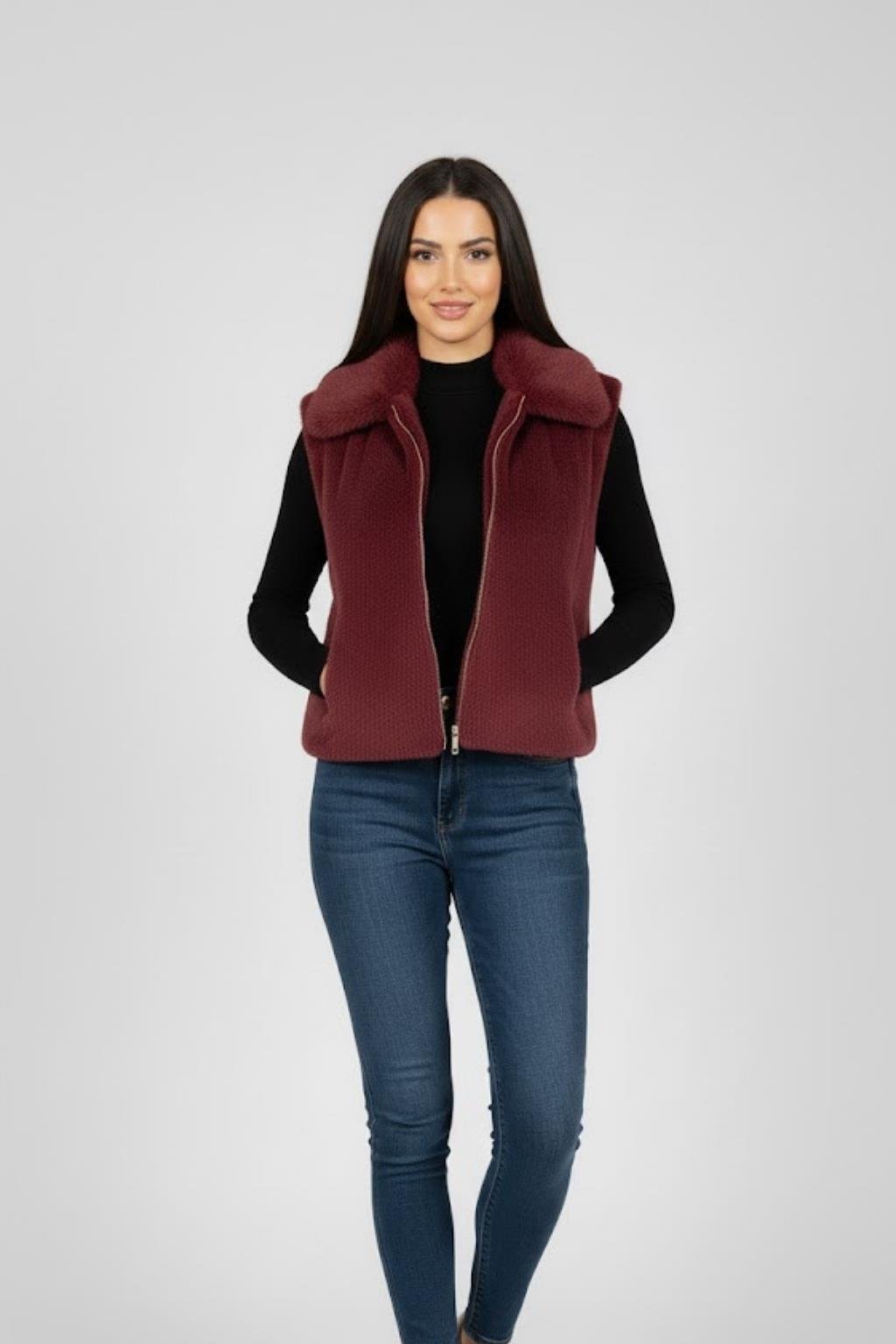 Kadın Peluş Yelek M4817 Bordo